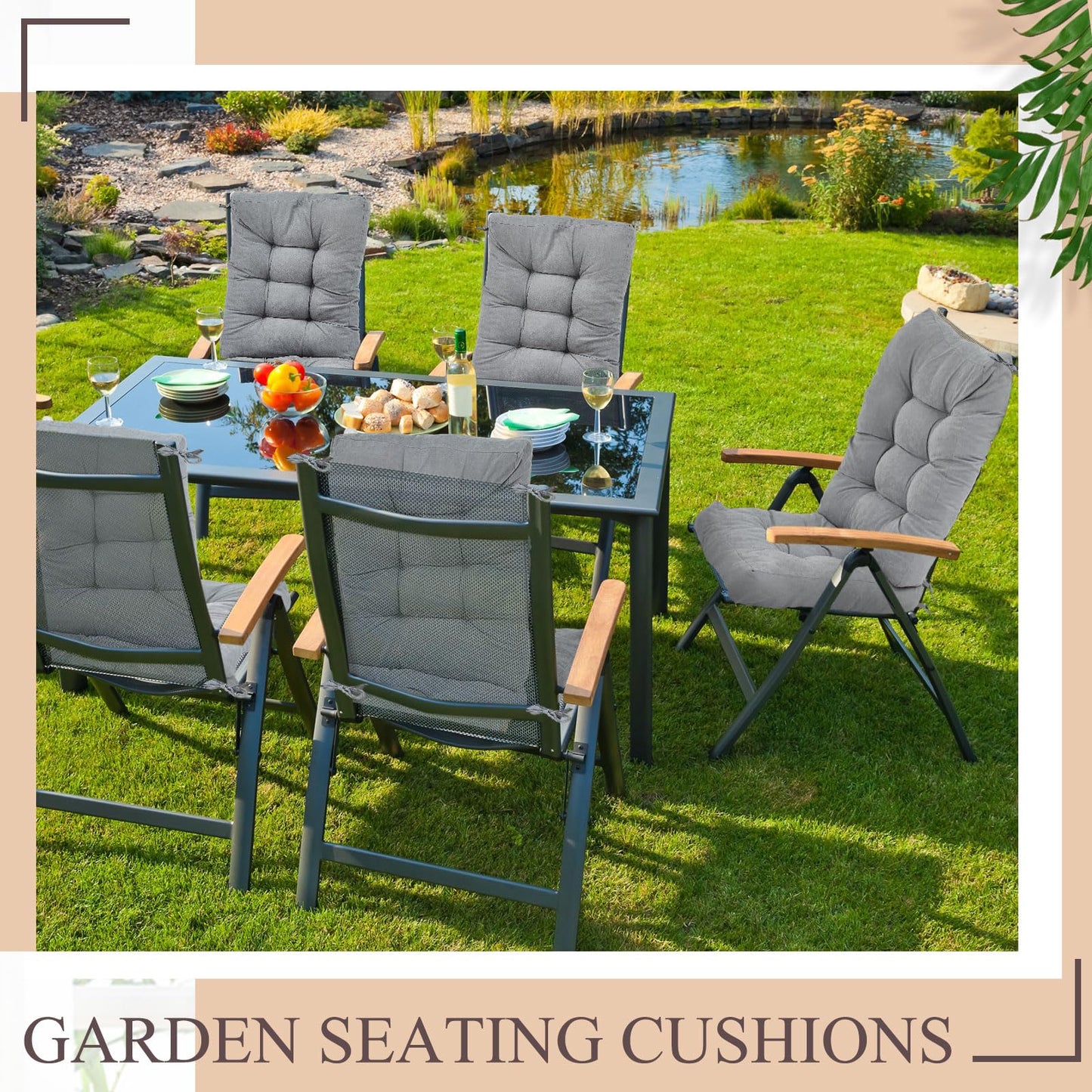 Juexica 4 Sets Outdoor Patio Chair Cushions Seat High Back Tufted Pillow Replacement Rocking Chair Cushions Pads for Patio Summer Seasonal Indoor Home Office(17 x 17 Inch,Gray)