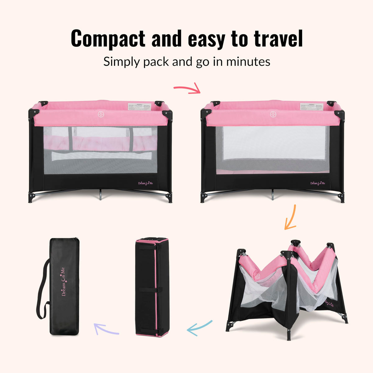 Dream On Me Zazzy Portable Baby Playard with Bassinet, Travel Carry Bag