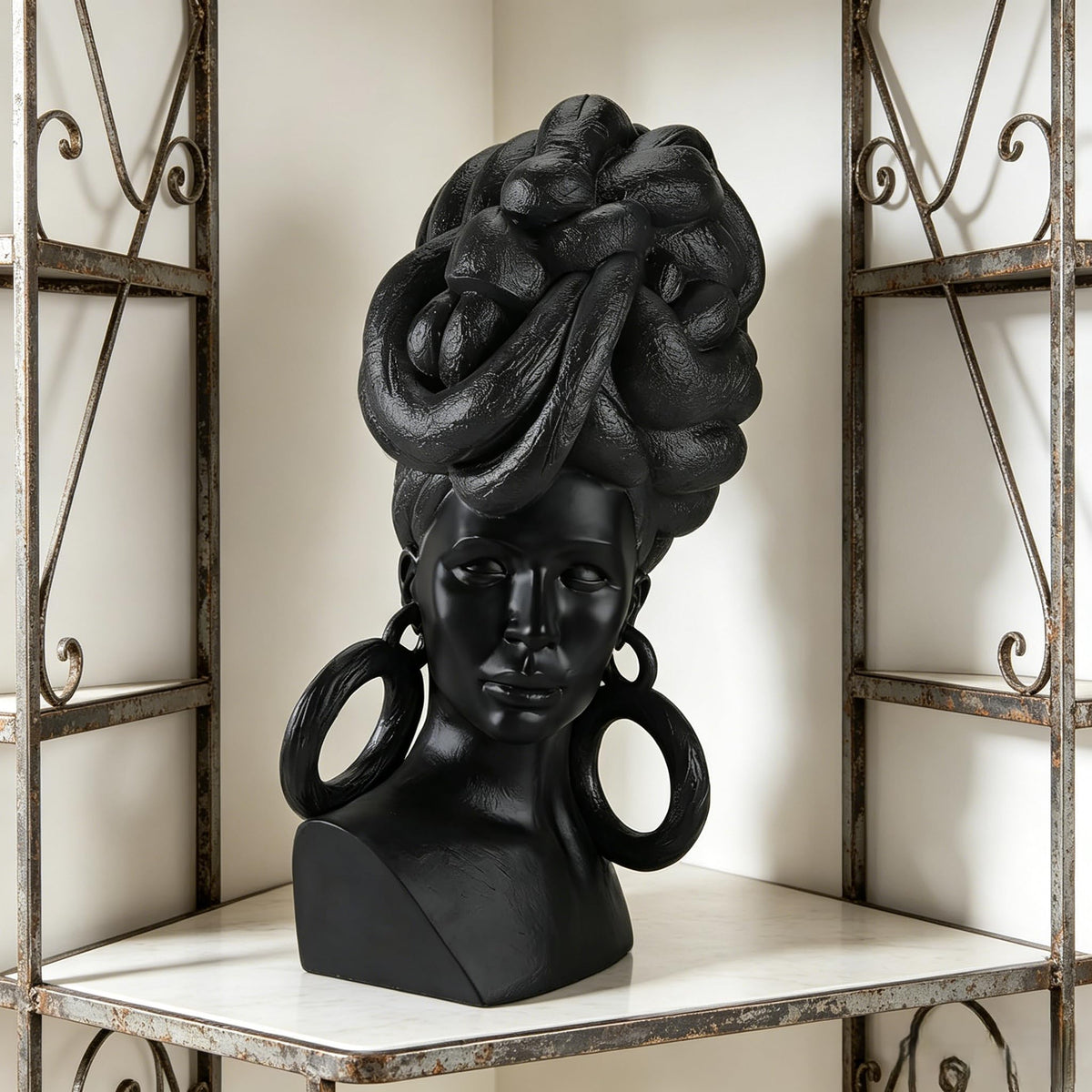 African American Woman Bust Statue – 23.5" Large Decorative Sculpture for Home Decor | Handcrafted Resin Afrocentric Art Piece for Living Room Office Shelf, Unique Black Female Bust Present