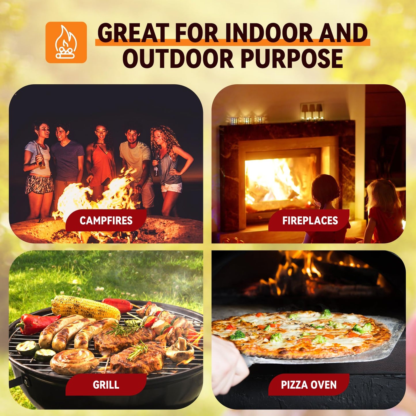 Realcook Natural Fire Starter for Campfires: All Weather Firestarters - Odorless Charcoal Starters for Grill | Fire Pit | Indoor Fireplaces | BBQ | Wood Stove | Smoker - 72 Counts