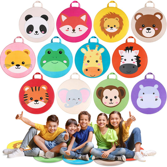 Suzile 12 Pcs Kids Floor Cushions Circle Seats for Classroom Flexible Round Circle Time Rug Mats with Handle Soft Waterproof Pillows Carpet for Elementary Daycare Preschool Kindergarten(Animals)