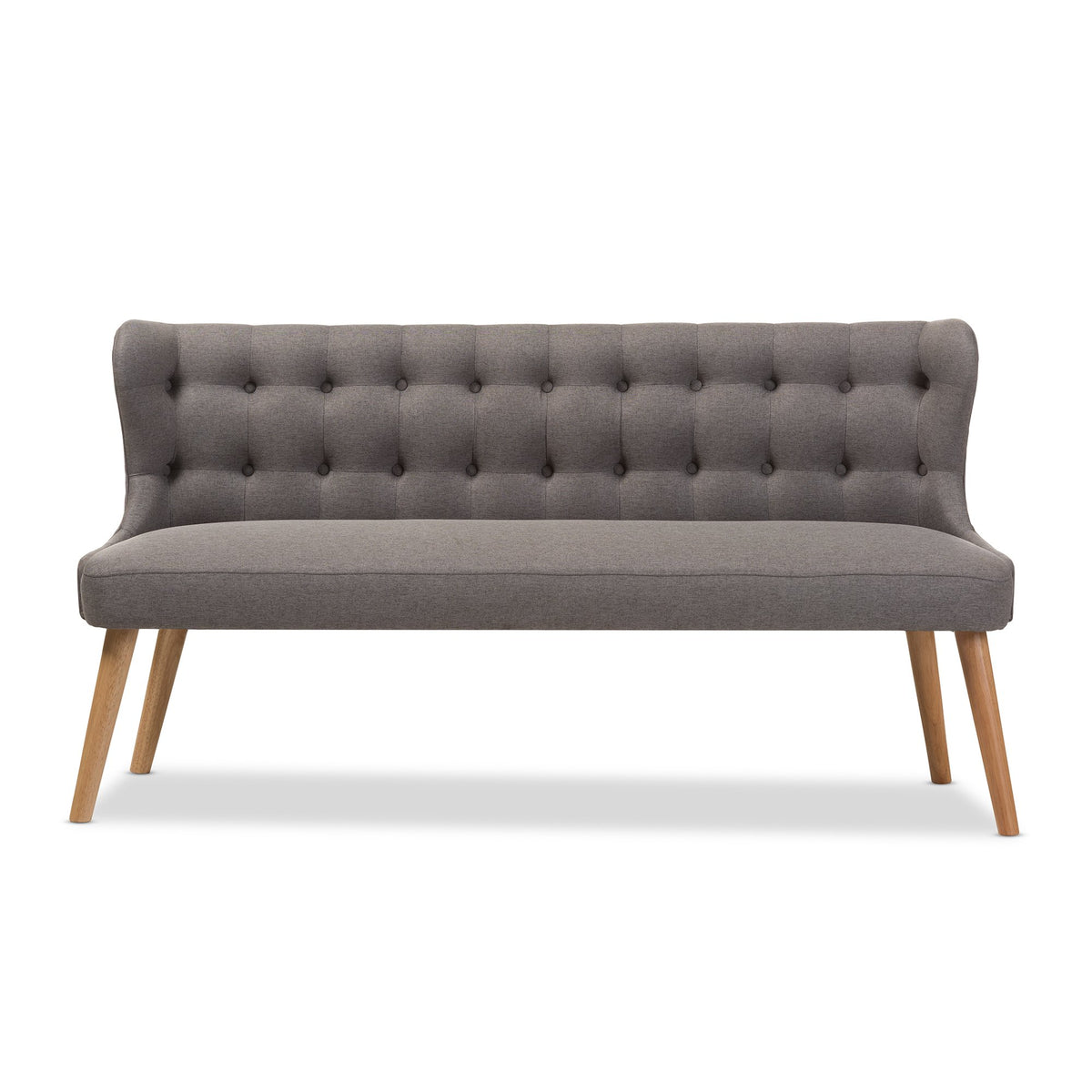 Baxton Studio Parisa Grey Fabric & Natural Wood Finishing 3 Seater Settee Bench, gray