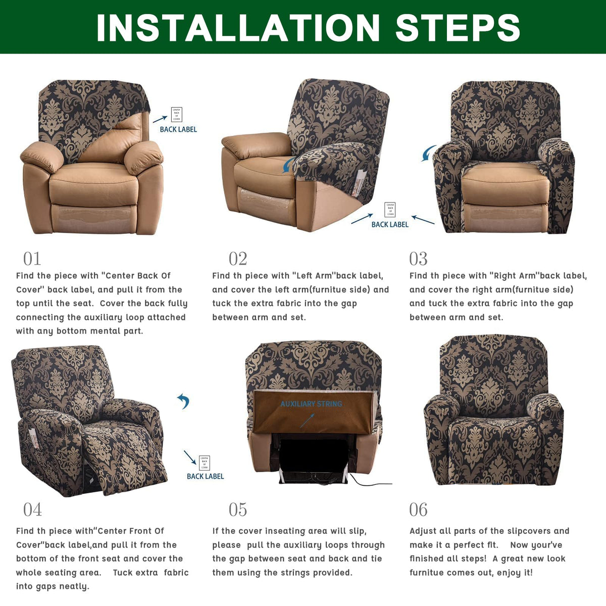 CRFATOP Stretch Recliner Chair Covers Lazyboy Reclining Slipcover,D38