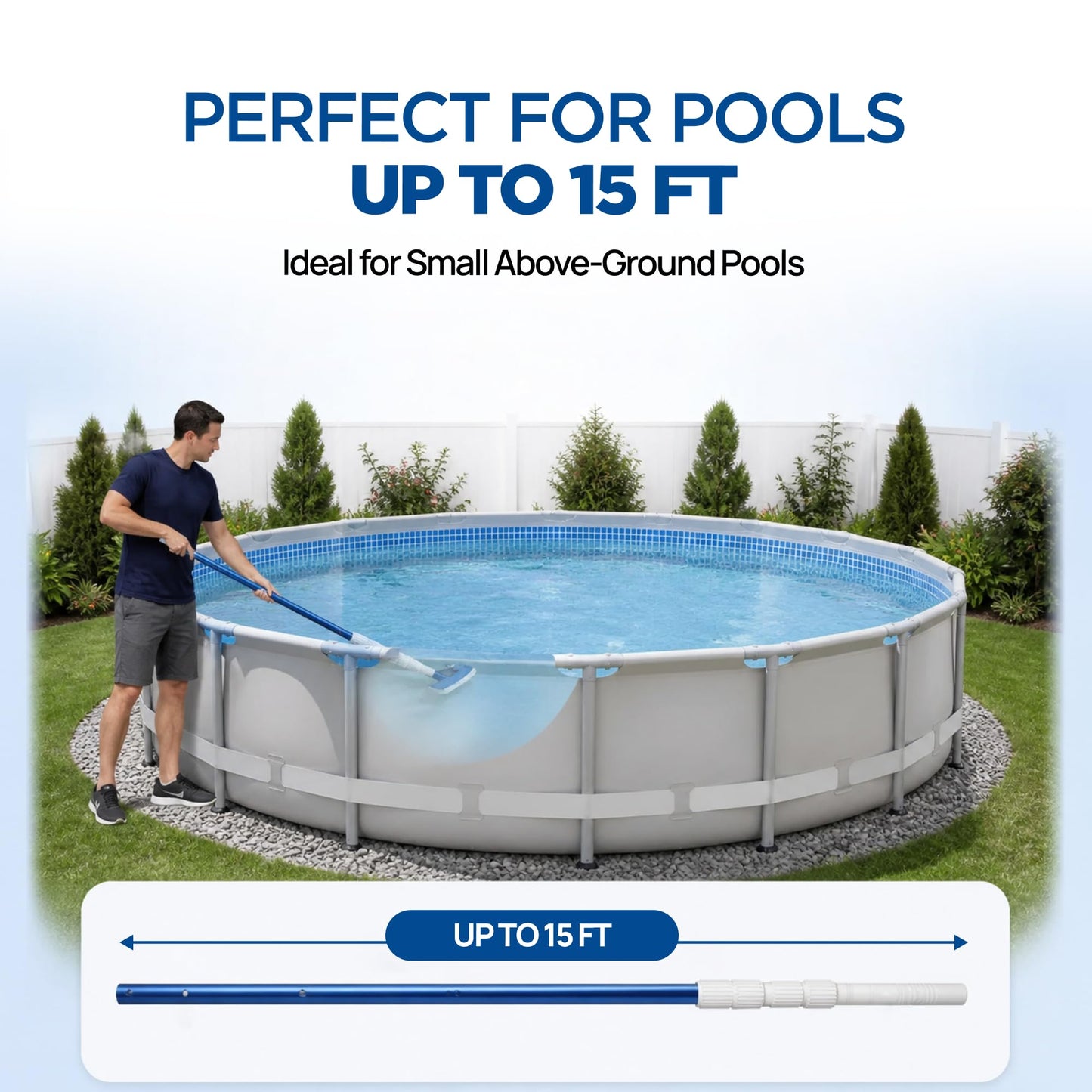 FibroPool Above Ground Pool Maintenance Kit – Telescoping Pole, Leaf Skimmer Net, Vacuum Head, Pool Brush, Floating Chlorinator & Test Strips – Easy Clean Kit for Inflatable & Soft-Sided Pools