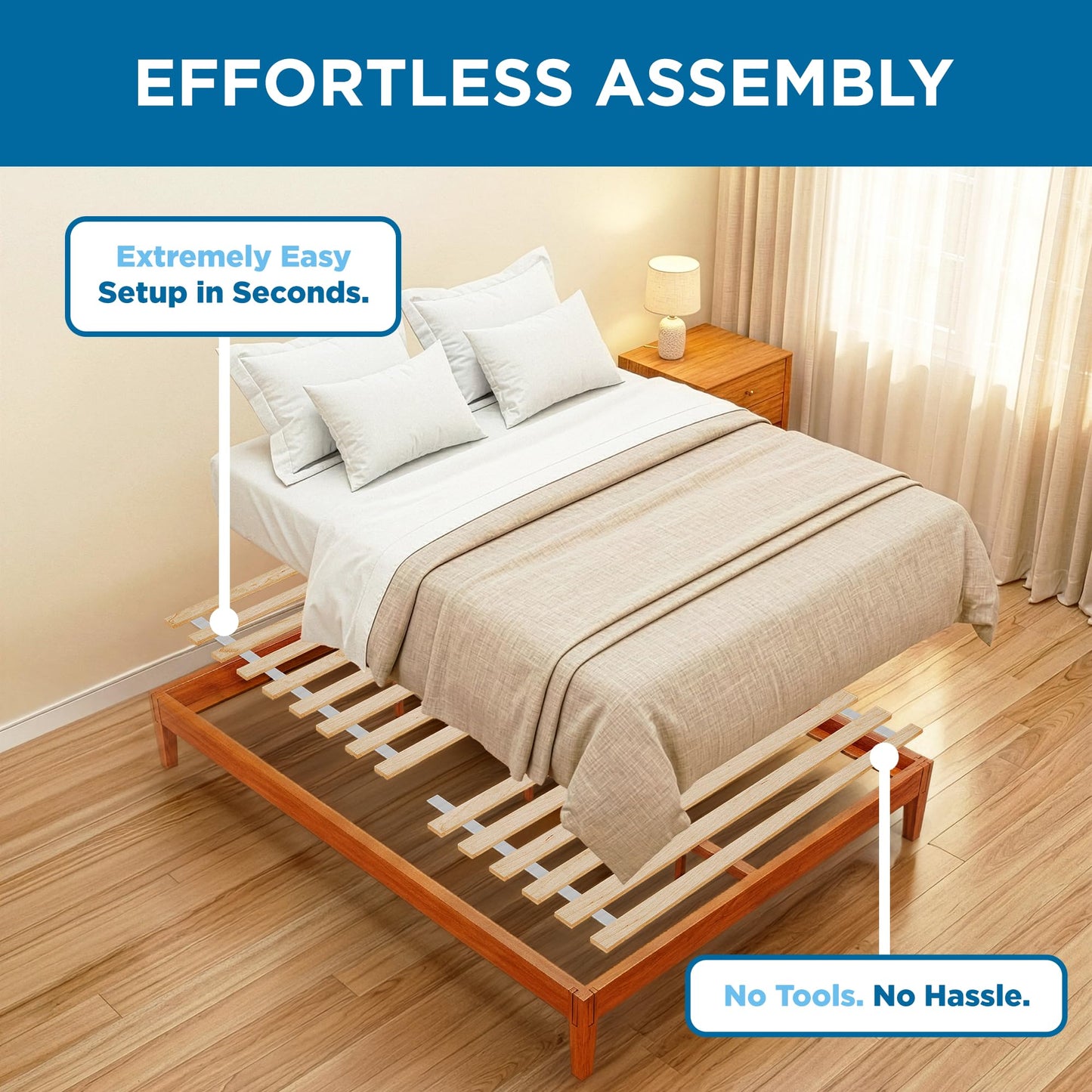 Meliusly SlatSure Queen Bed Slats 60x80 – Heavy Duty Wood Replacement Slats
