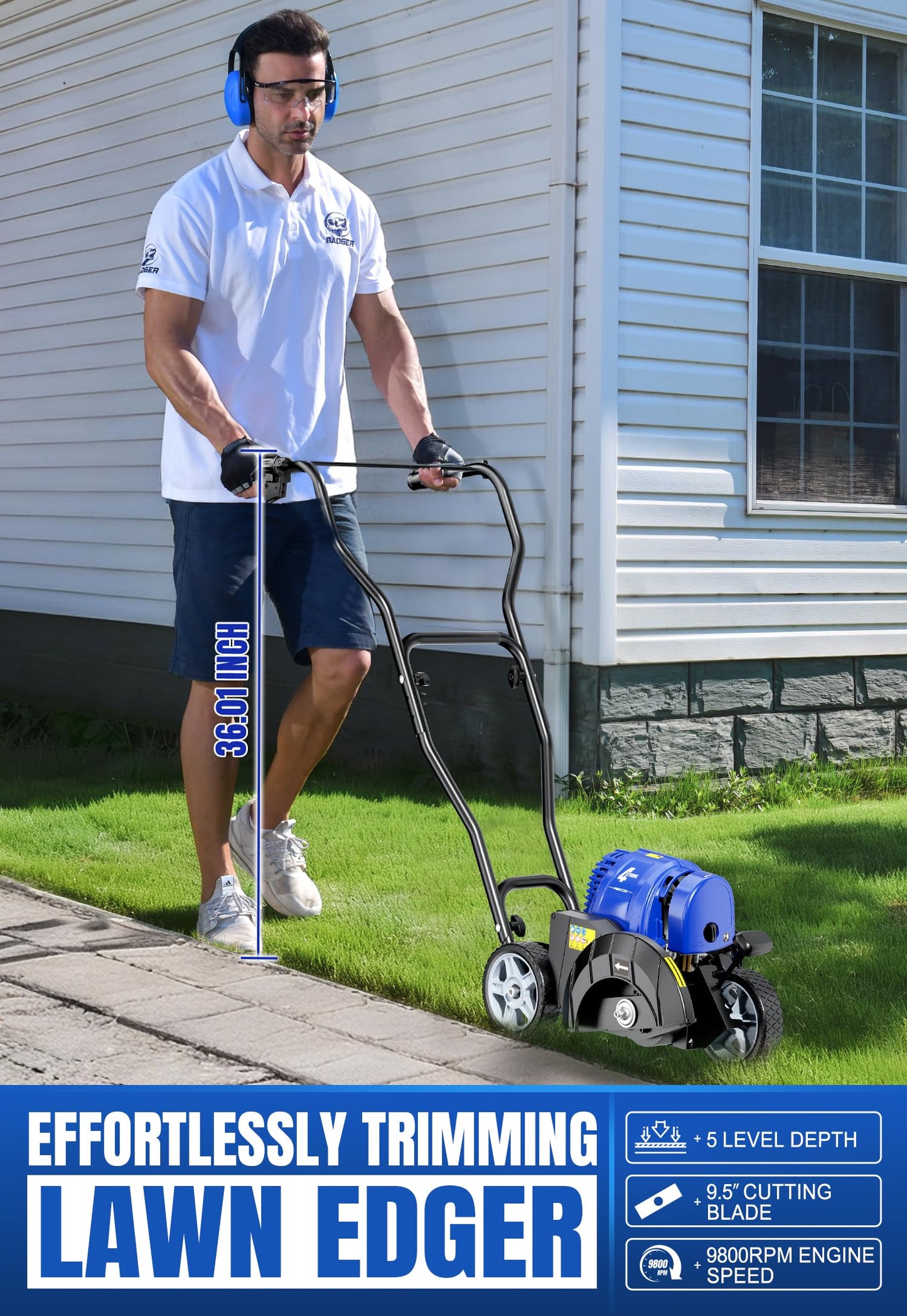 Wild Badger Power Sidewalk Edger Lawn Tool Gas 31cc WB31CCED, Blue