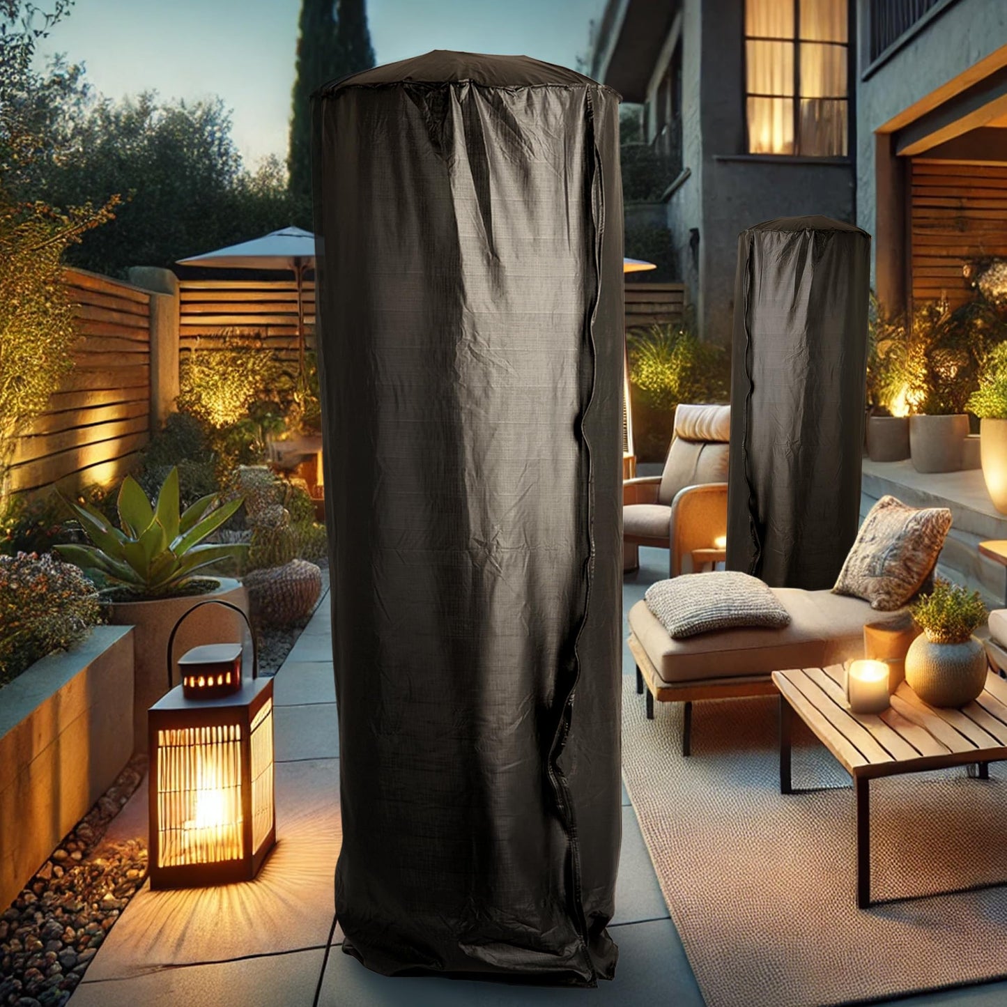 Full-Length Outdoor Vinyl Cover for Spiral Flame LPG Patio Stand-ing Heaters with 21" Round Reflectors (70"H)