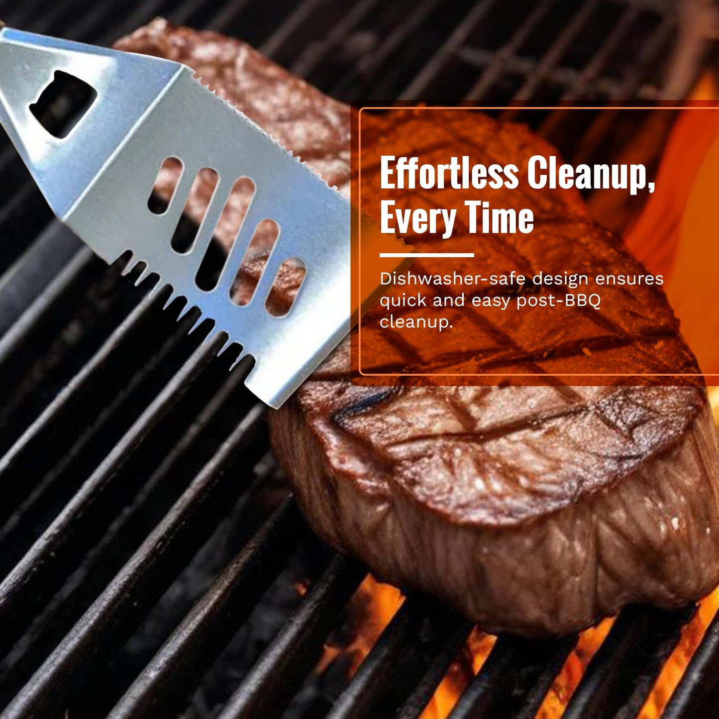 Grill Masters Club 4-in-1 BBQ Spatula | Multifunctional Stainless Steel Grill Spatula with Polypropylene Handle, Serrated Edges, Bottle Opener | Perfect for BBQ grills, kebabs for Camping & Picnics