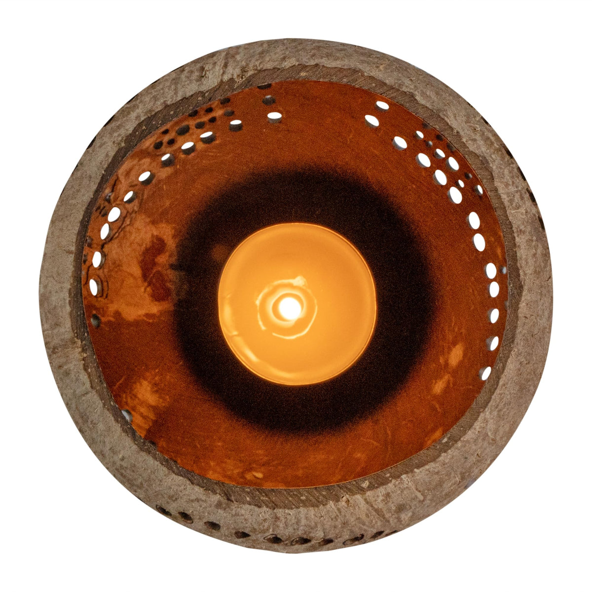 Restaurantware-Coco Casa 4 x 3.3 Inch Coconut Shell Candle Holders, 1 Reusable Tealight Holders - Candle Not Included, Rainbow Pattern, Tan Coconut Bowls For Candles, Handcrafted