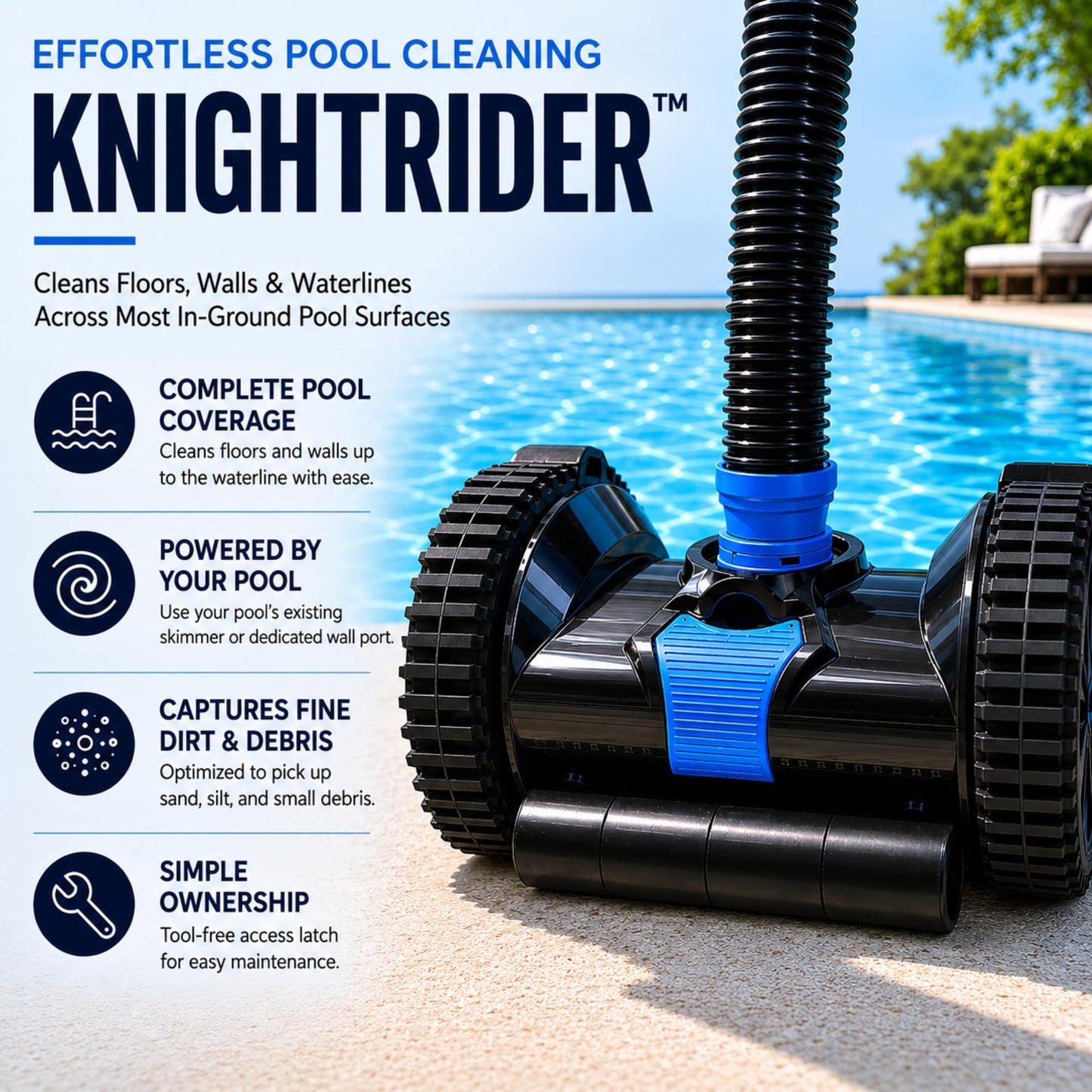 Wessel-Werk Knightrider™ Automatic Pool Vacuum Cleaner, Suction Pool Cleaner for Inground Pools, Climbs Walls & Floor, No Batteries Needed, Cleaner Only