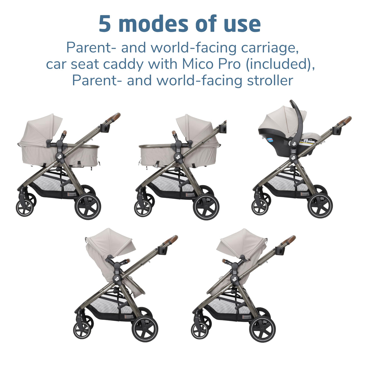 Maxi-Cosi Zelia 2 Luxe 5-in-1 Modular Travel System, New Hope Tan