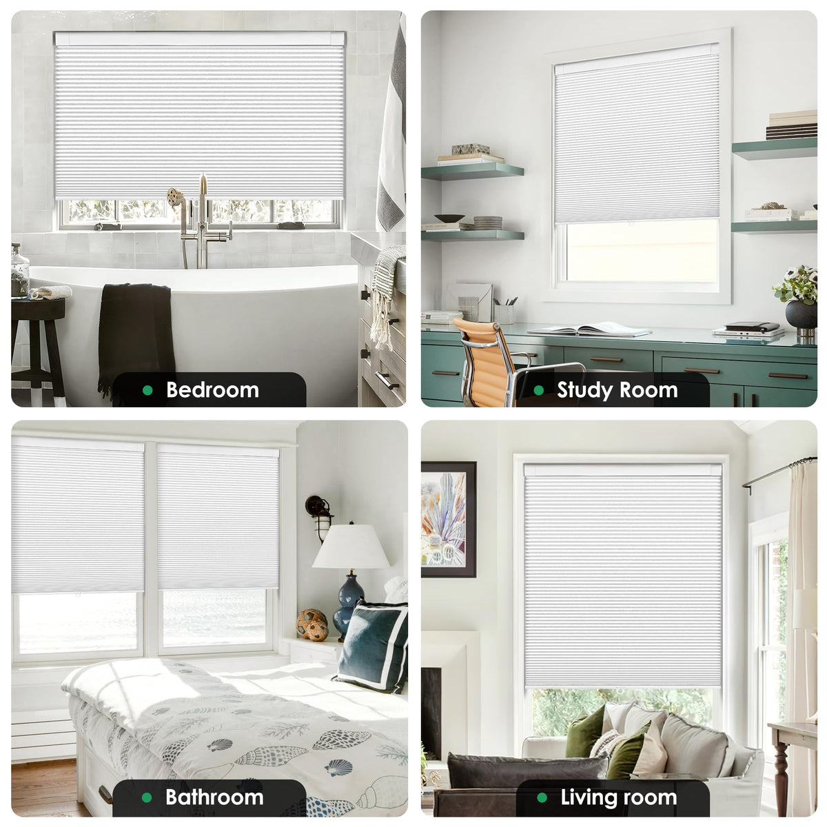 LazBlinds No Drill Cordless Cellular Shades, 22" W x 36" H, White