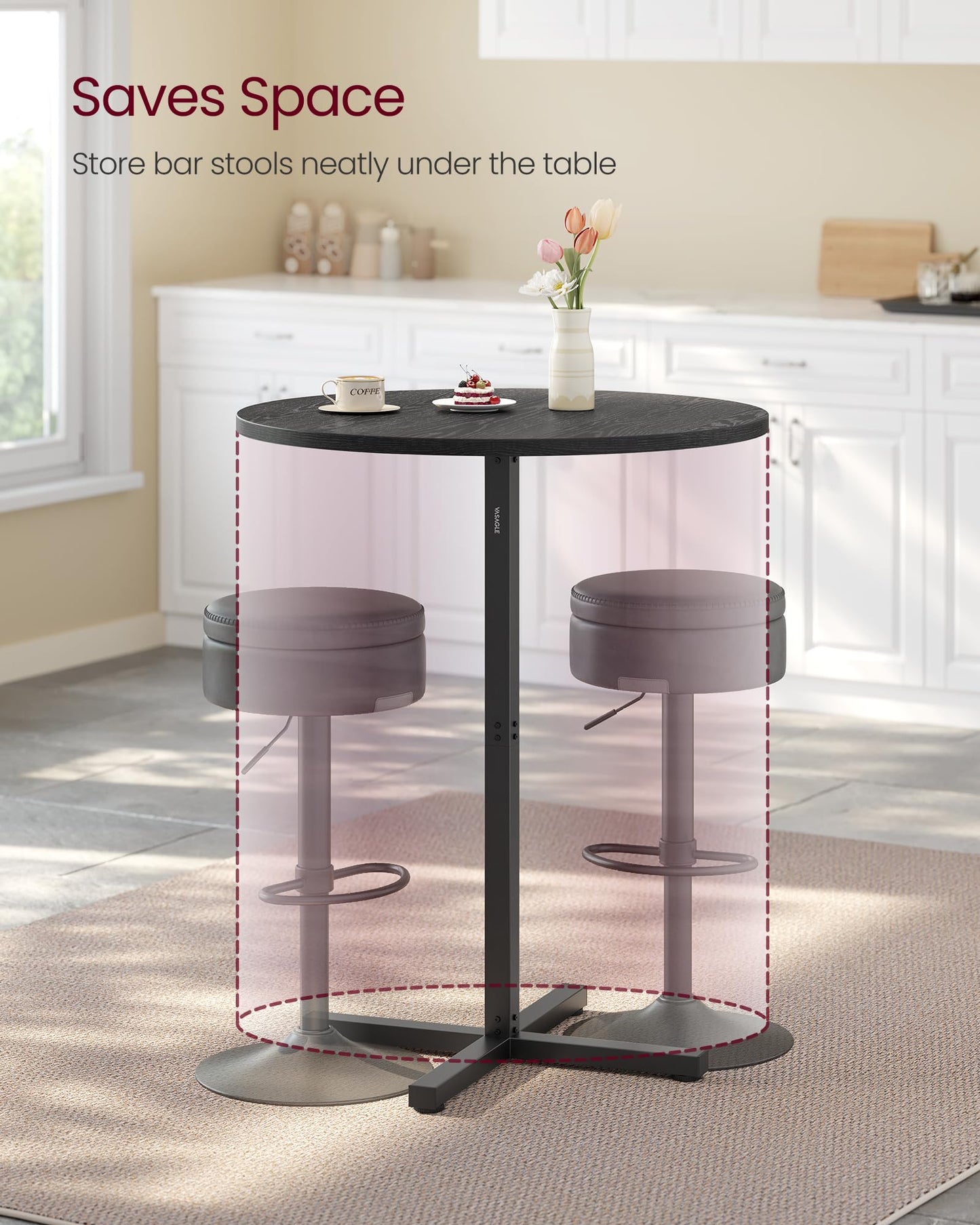 VASAGLE Round Cocktail Table, High Top Bar Pub Table with Metal Frame and Cross Base, for 2-3 People, Modern, Easy to Assemble, 22.8 x 41.1 Inches, Ebony Black ULBT361BE01S