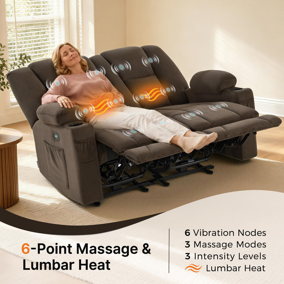 MCombo 57 in Power Reclining Loveseat with Massage and Heat 6034M1 (Brown)