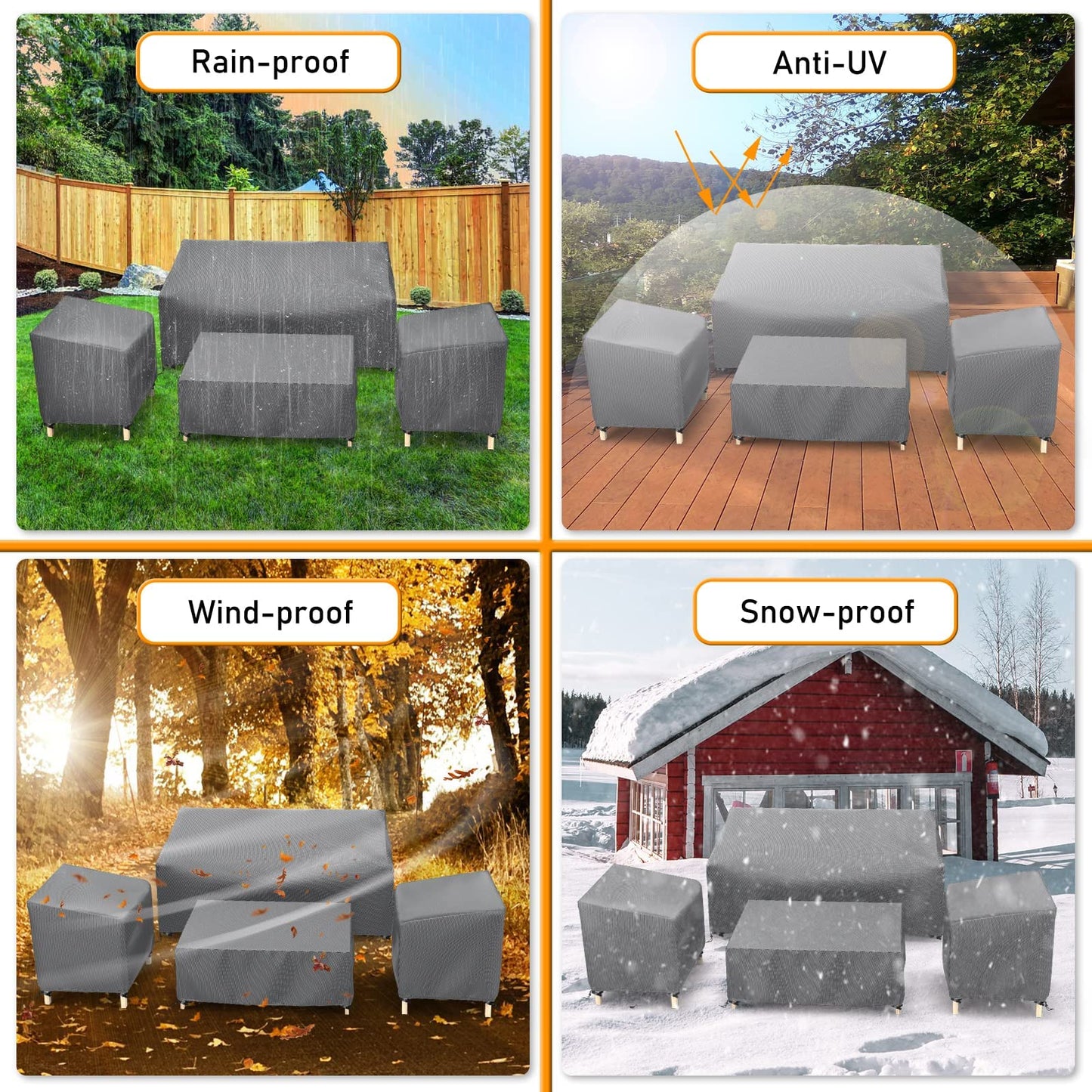 STARTWO Outdoor Waterproof Patio Furniture Covers 4-Piece Set for Chairs, Loveseat and Coffee Table, Grey