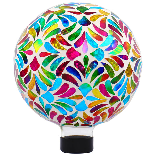 SAVENNA Mosaic Garden Gazing Ball, 8 Inch Fade-Resistant Glass Decorative Sphere for Garden, Yard & Patio, All-Season Outdoor Garden Decor Accent, Multicolor Petal Pattern