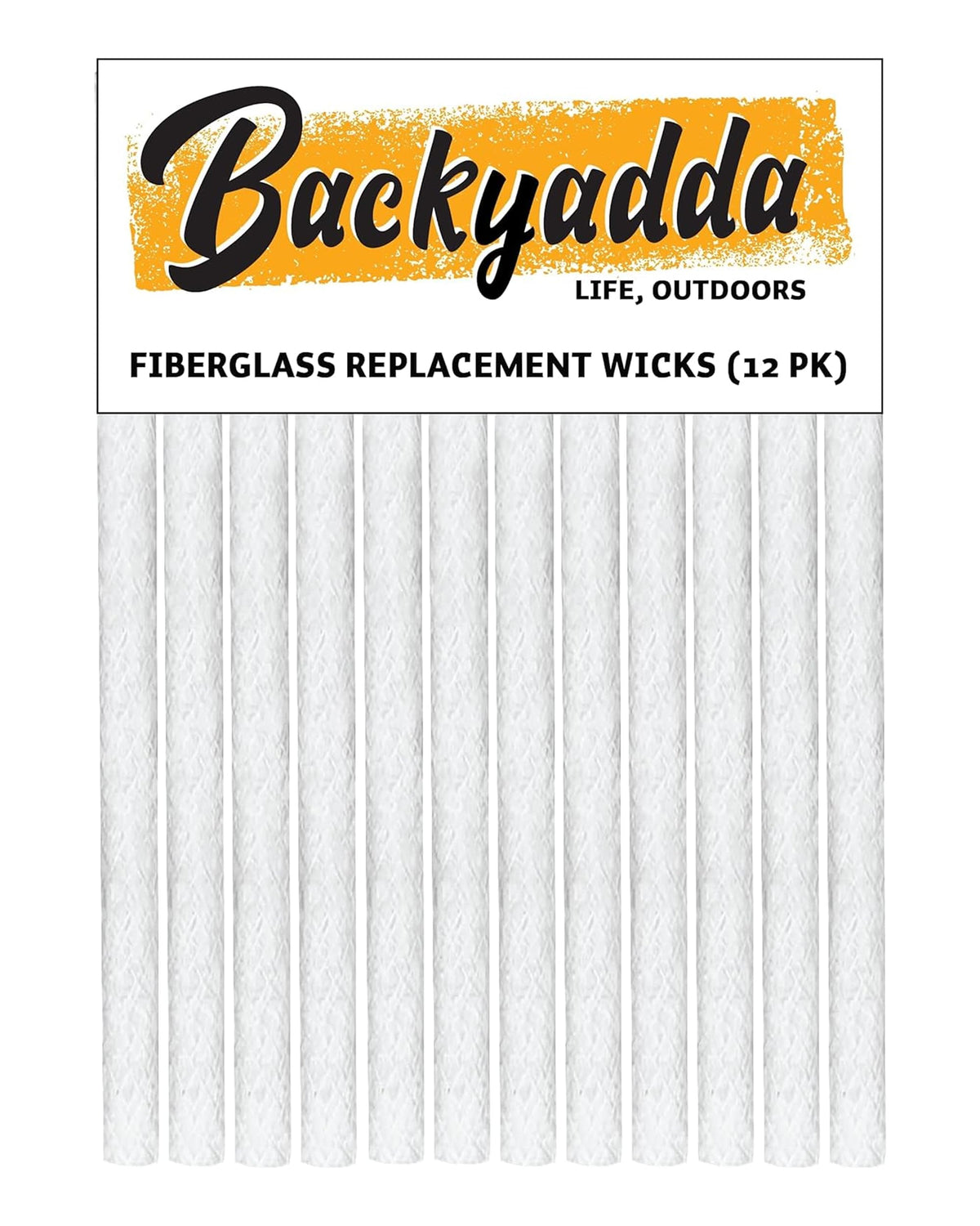Backyadda Tiki Torch Wick Replacements, 12 Pack, Long Life Planet-Friendly Fiberglass Wicks for Tiki Torch Canisters, Table Top Lanterns, and Citronella Burning Torches. Super Absorbent.