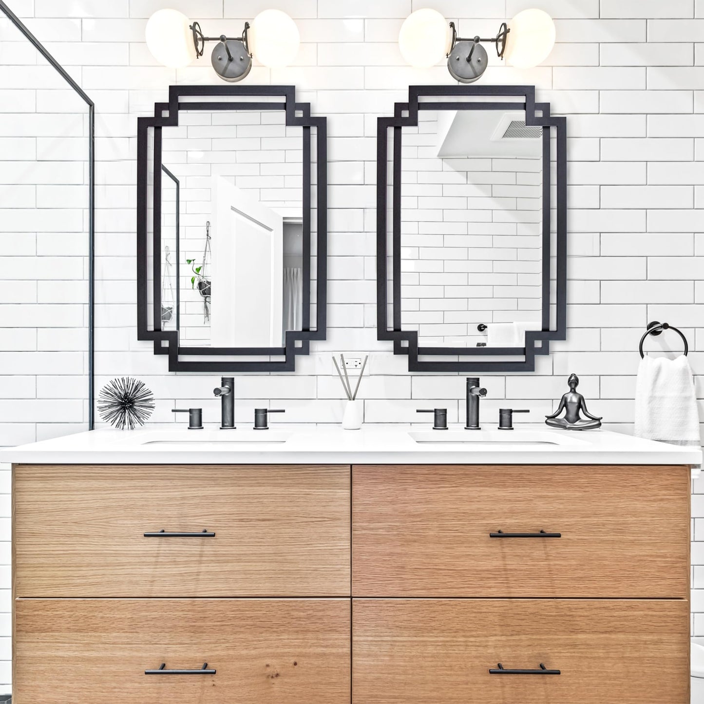 Autdot 28" x 40" Black Wall Mirror for Decor with Geometric Metal Frame