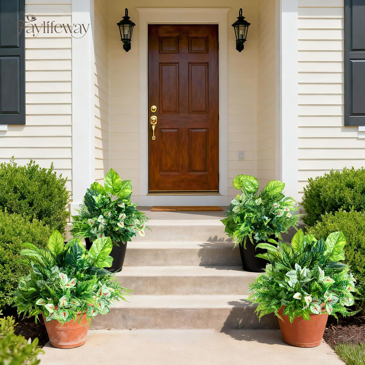 Faylifeway 12 Bundles Artificial Plants Outdoor, UV Resistant Greenery