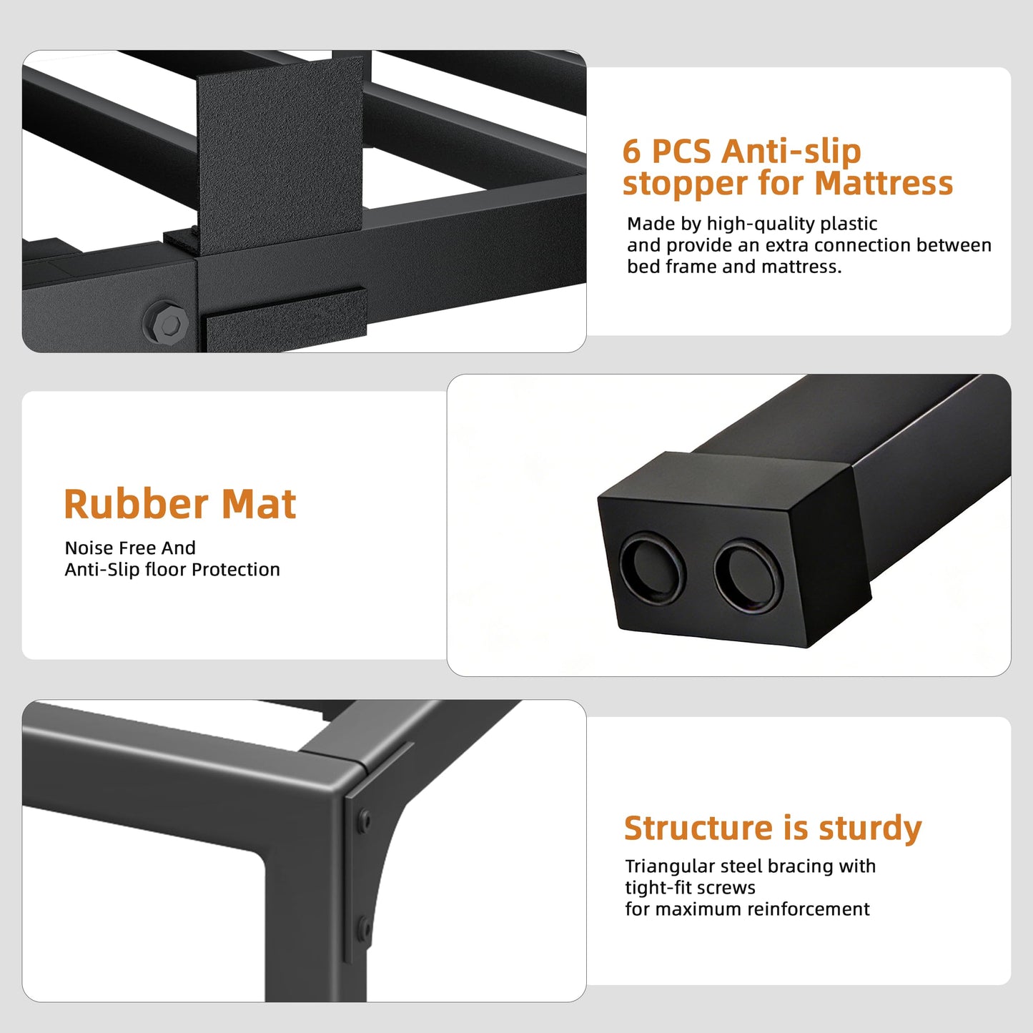 Cresyfu King Size Bed Frame, 6 Inch Metal Platform Bed Frames with Squeak Free U-Slot Design, 6 Non-Slip Guards, 3500lbs Heavy Duty Steel Slat Support, No Box Spring Needed, Under Bed Storage, Black