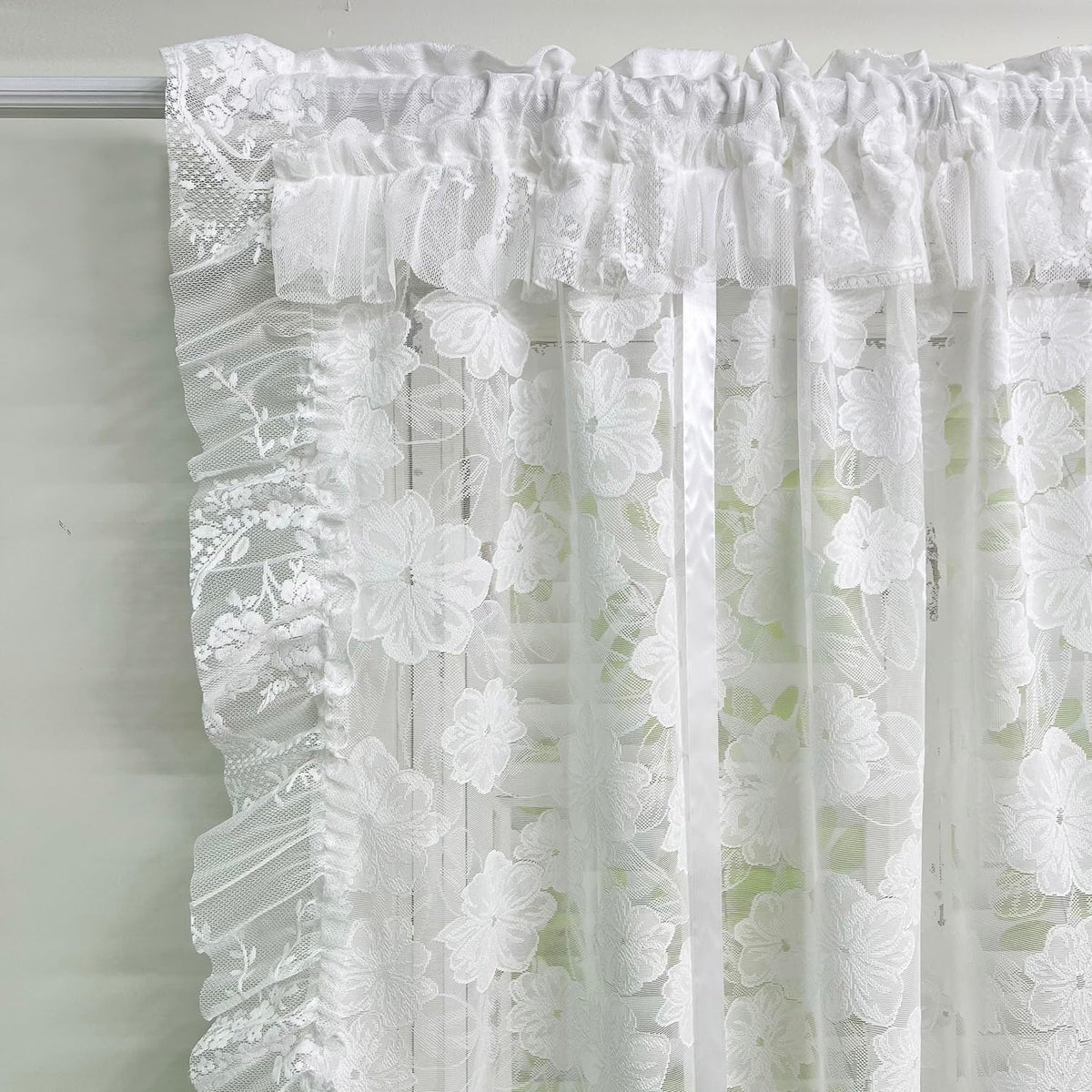 Tie Up Floral Lace Sheer Curtain Jacquard Balloon Curtain Shade for Kitchen