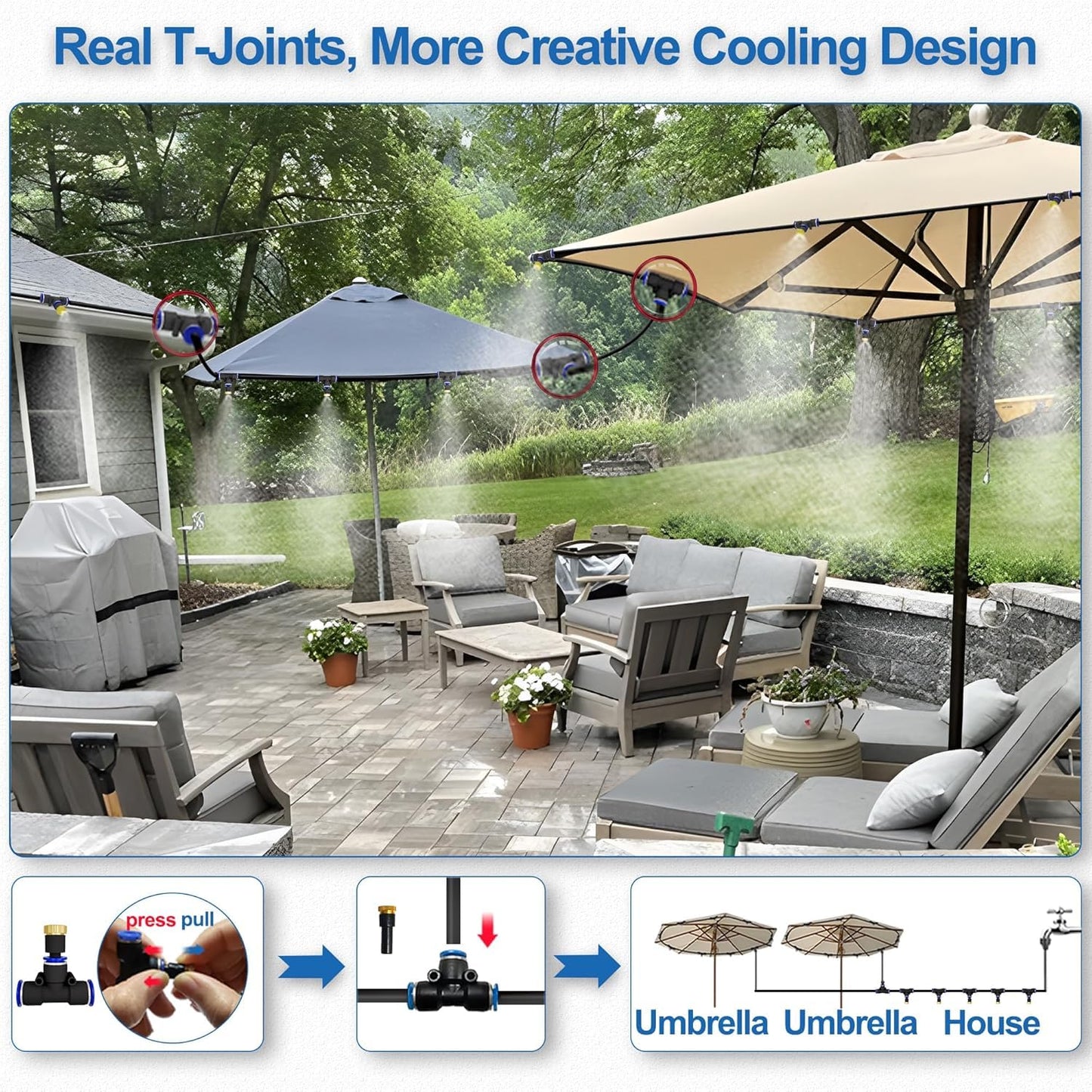 Misters for Outside Patio, 65FT|20M Outdoor Water Misting Cooling System.