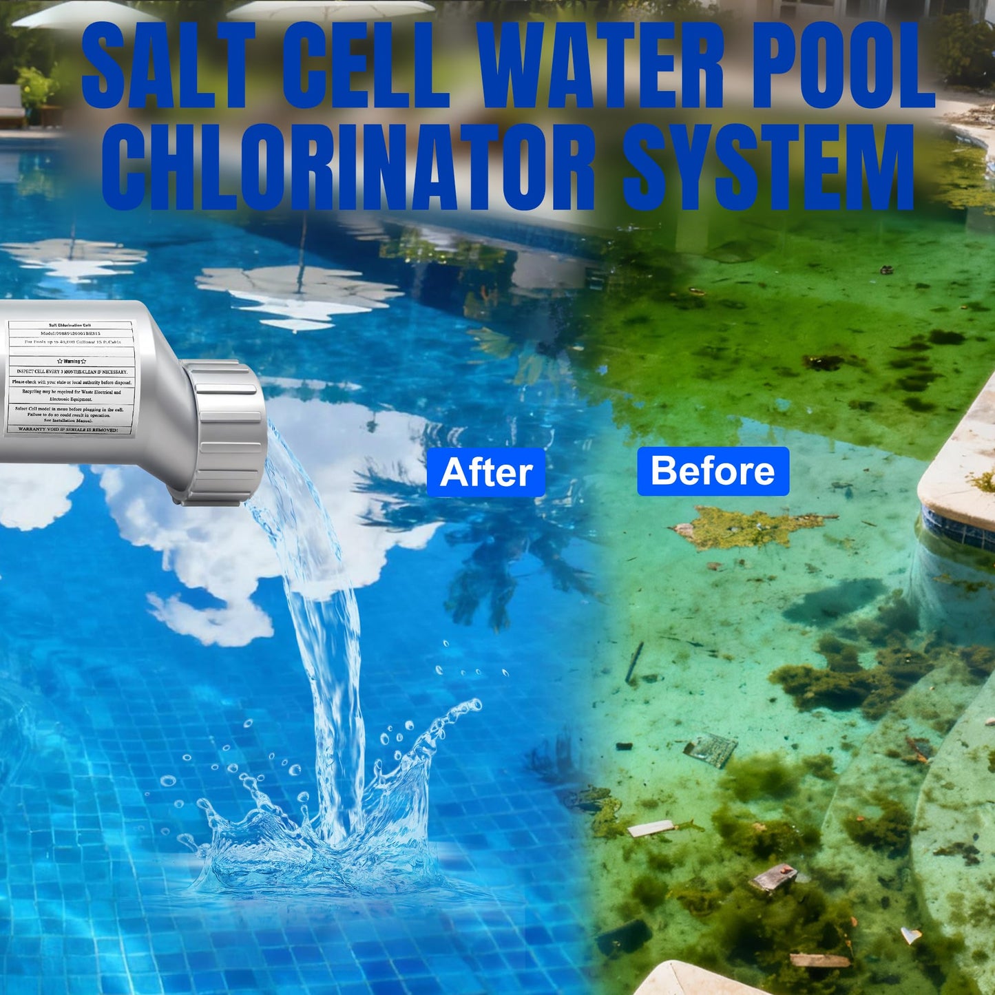 T-15 Salt Cell for Pool Replacement Hayward Salt Cell T-15 Water Pool Chlorinator Generator, Salt Cell for Pool up to 40,000 Gallons, Easy to Install (40000 Gallon)