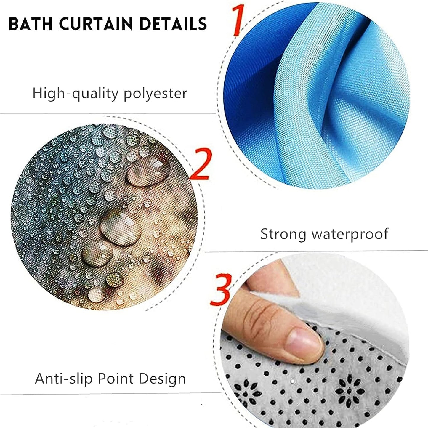 Yddsky 4 Pcs Blue Geometric Shower Curtain Set with Rugs Bathroom Set