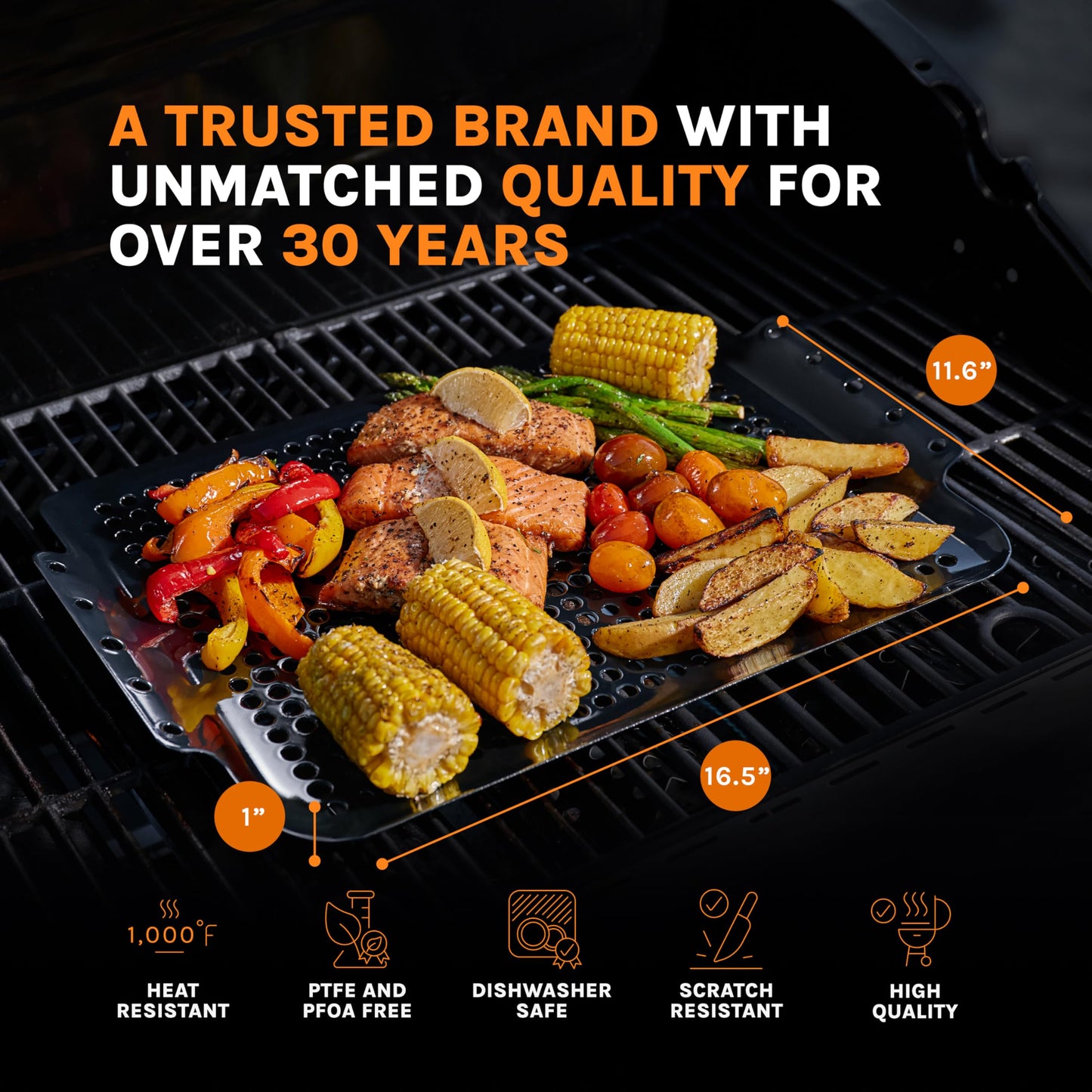 Oscarware Porcelain Coated Grill Topper – 16" x 12" BBQ Accessory for Grilling Meat, Veggies & More – Perfect for Tailgates & Camping