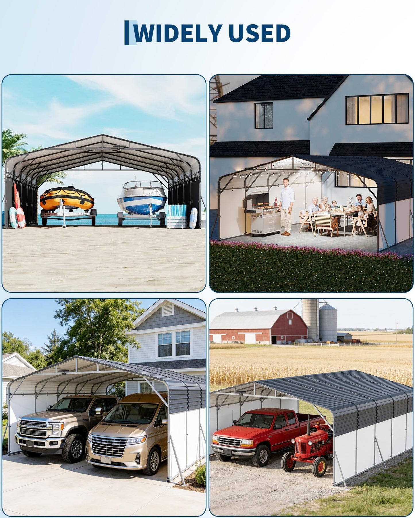 Garvee 20x25ft Heavy Duty Metal Carport, 2-Car Carport Kit with Solar Lights and Removable PE Sidewalls, RV Boat Trailer Steel Garage Shelter