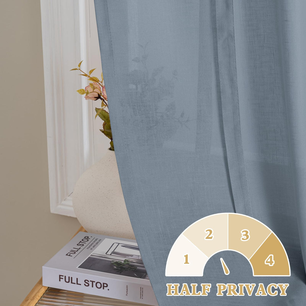 H.VERSAILTEX Tie Up Linen Curtains 63 Inch Length Nature Linen Textured Privacy Curtain Multi Hanging Ways Shade Balloon Window Shade Rod Pocket Casual Curtain - 42x63-2 Panels, Stone Blue