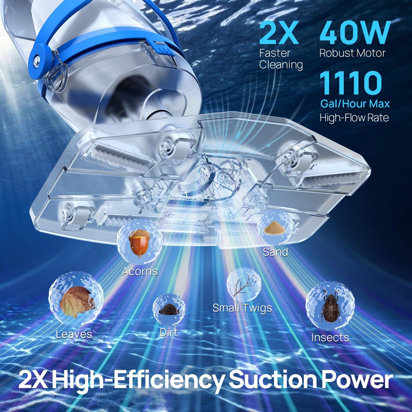 Handheld Pool Vacuum for Above Ground & Inground Pools, Consciot Cordless Rechargeable Pool Cleaner with 1110 GPH Suction, Telescopic Pole up to 87.5", 1H Runtime, See-Through Head for Spas & More