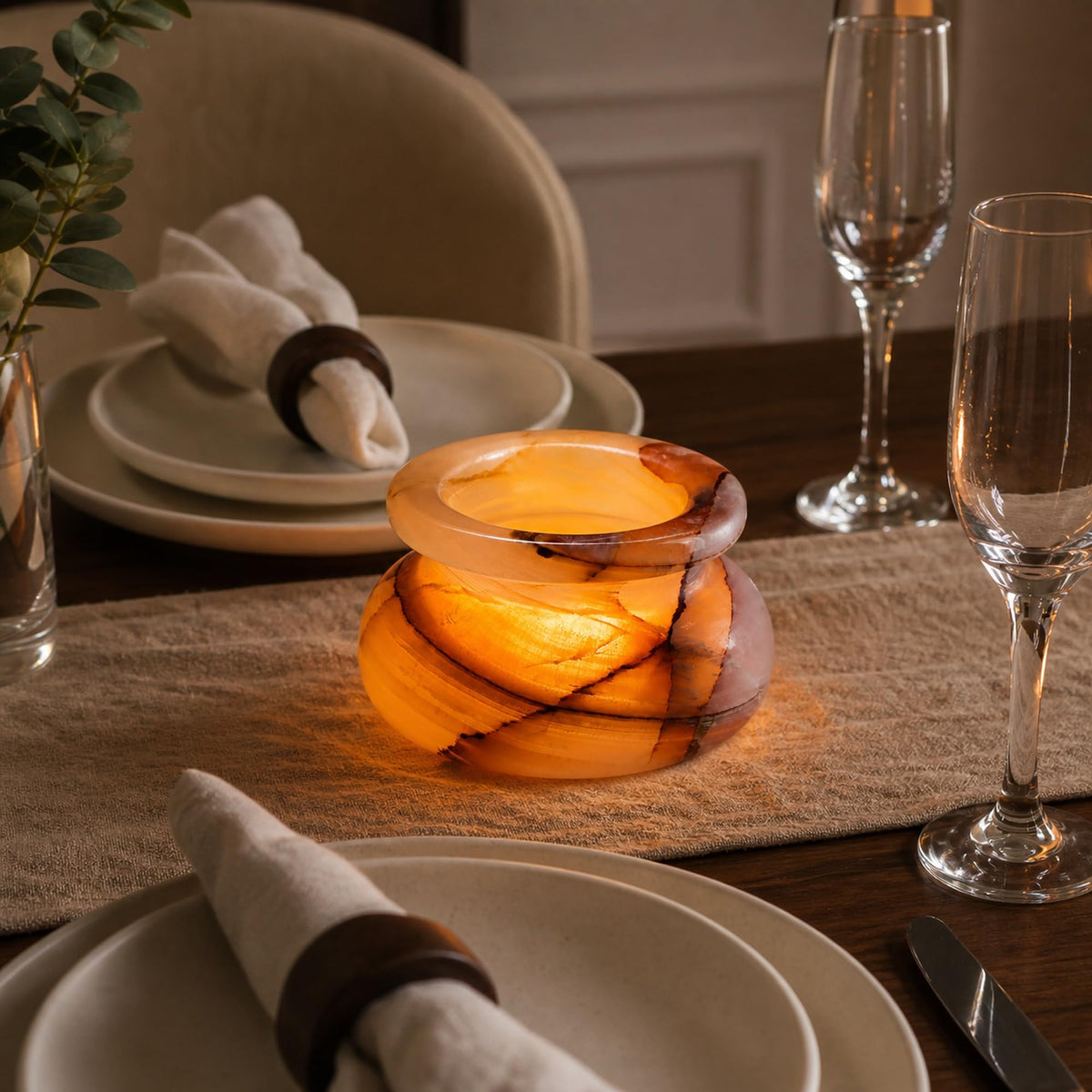 Artsolute Translucent Natural Stone Tea Light Candle Holder, 5.9 Inch