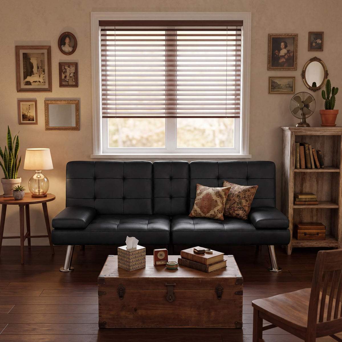 JUMMICO Faux Leather Futon Sofa Bed, Sleeper Sofa with Adjustable Backrest