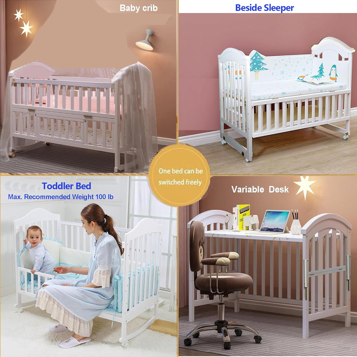 Styhigh Portable Mini Baby Crib 4in1 Beside Cunas with Mattress