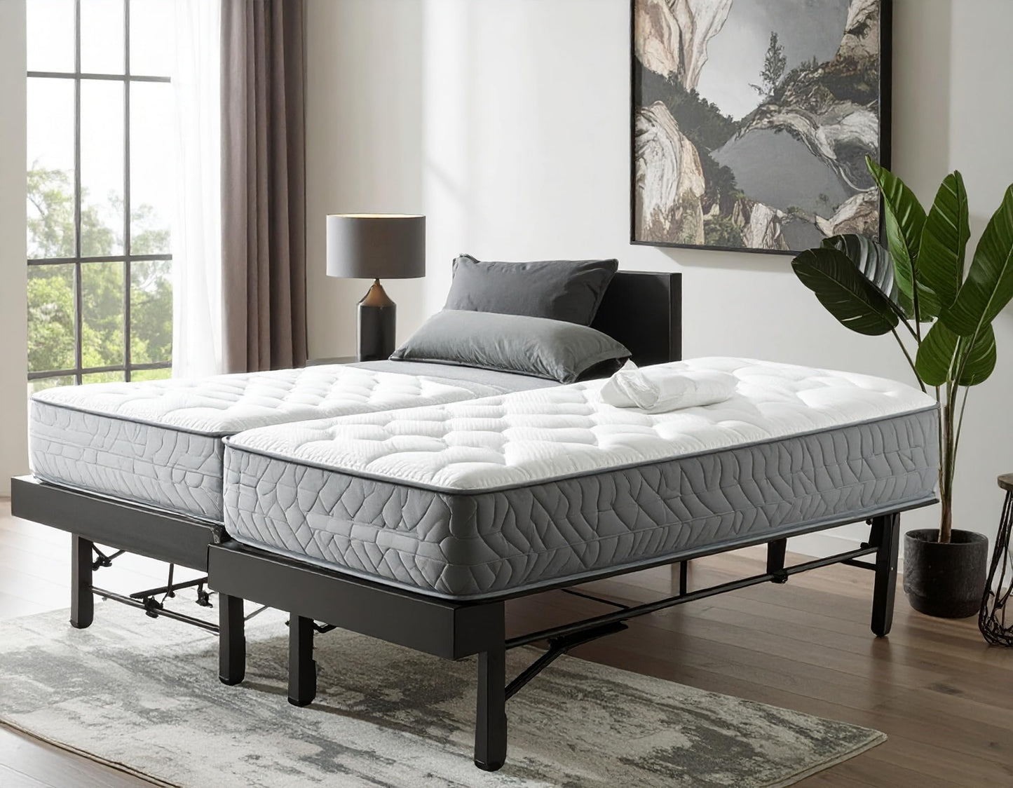 Mielmoon Made in USA 10 Inch Mattress Queen Split Size- Hybrid Memory Foam & Pocket Coils Medium Firm Mattress in a Box for Back Neck Pain Relief for Adjustable Bed Mattress (Split Queen)