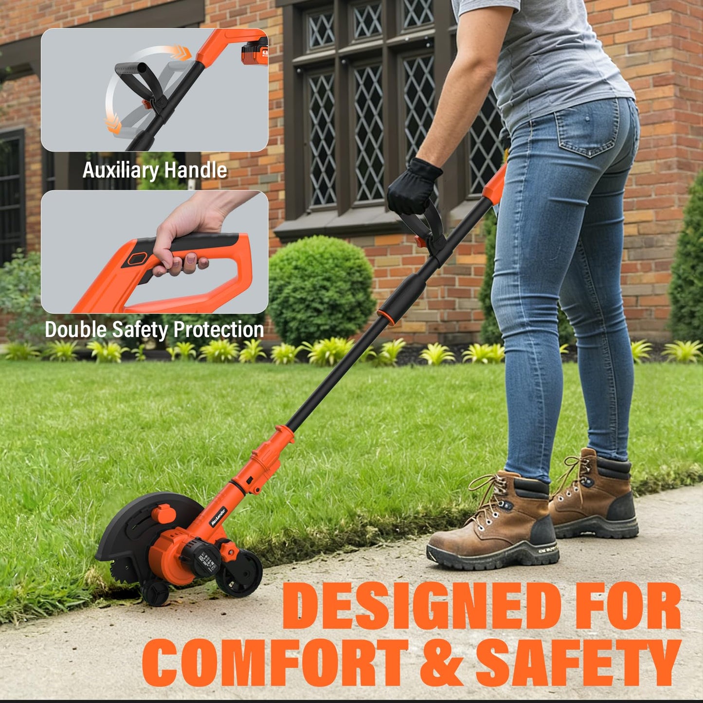 Maxlander Lawn Edger, 9'' Edger Cordless Lawn Tool with 3-Position Blade Depth for Landscaping, Electric Battery-Powered Edger for Driveways, Sidewalk (4.0Ah Battery, Quick Charger & Cover Included)
