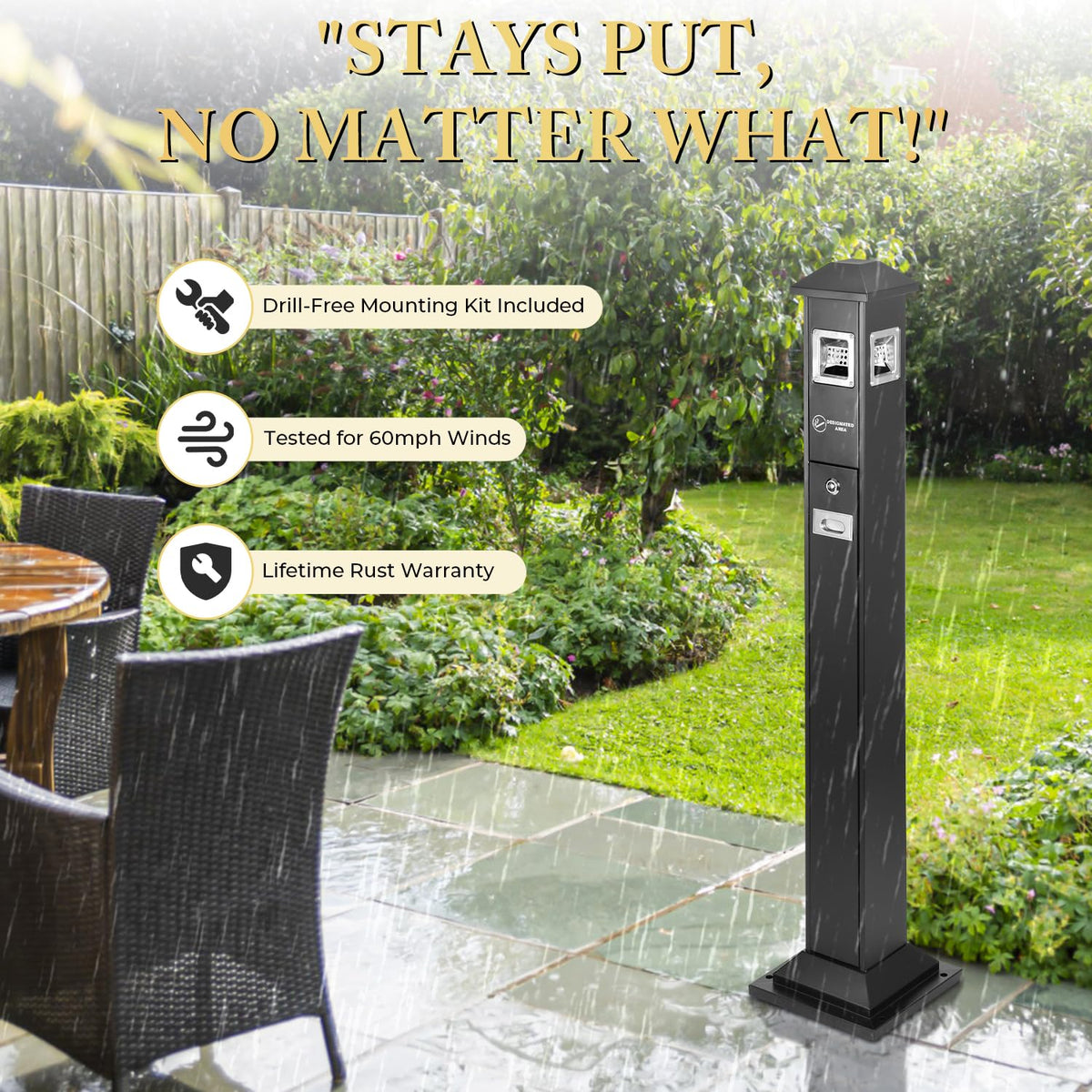 POWLAB Commercial Outdoor Waste Receptacle, 47.6" Stainless Steel, Lockable