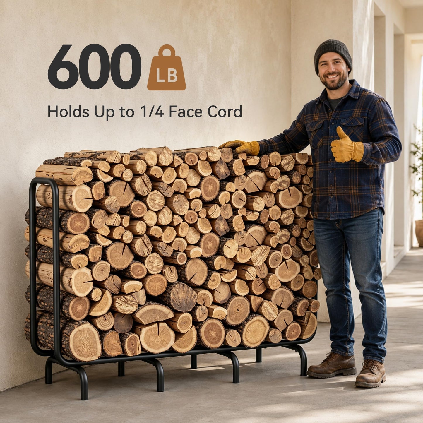 Josmimic 4.5FT Firewood Rack Outdoor, Heavy Duty Metal Wood Rack for Firewood Storage, Indoor Outdoor Log Holder for Fireplace, Patio, Deck, Backyard