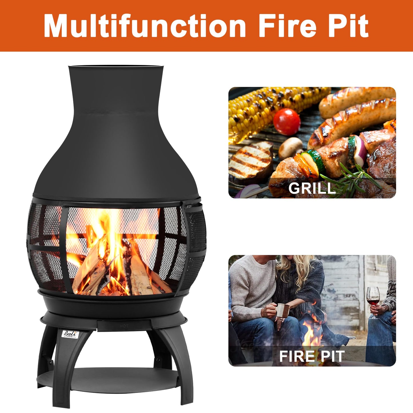 BALI OUTDOORS Fire Pit Wood Burning Chiminea Outside