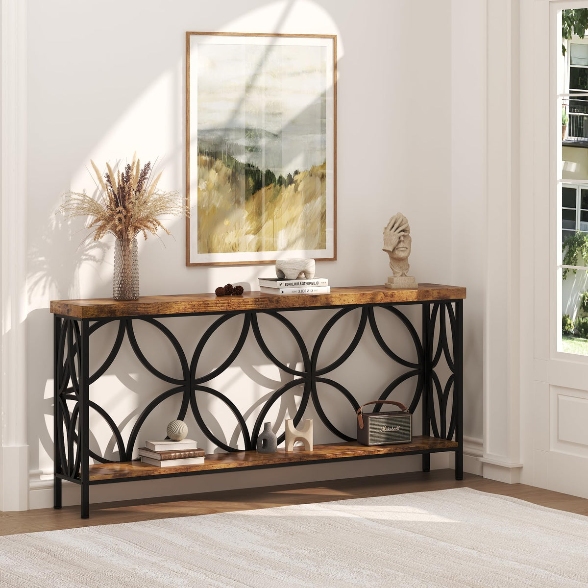 70.9 inch Extra Long Sofa Table, Industrial Console Table Behind Couch