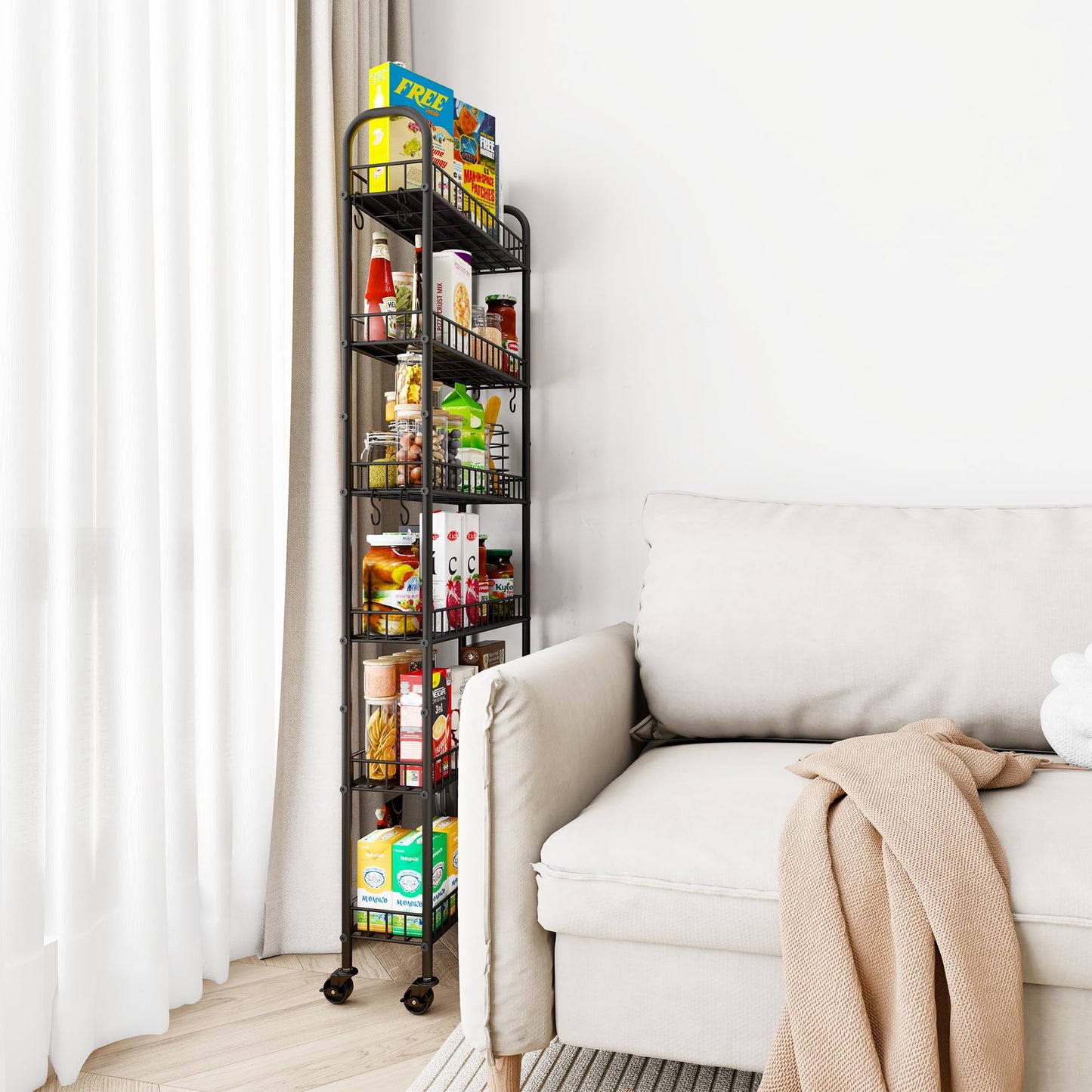 Qiaoxuan Slim Rolling Storage Cart with Wheels, Metal 6 Tier Spice Rack Mobile Shelving Unit Organizer Kitchen Utility Cart for Office Bathroom Kitchen Laundry Room Narrow Places (6inches)