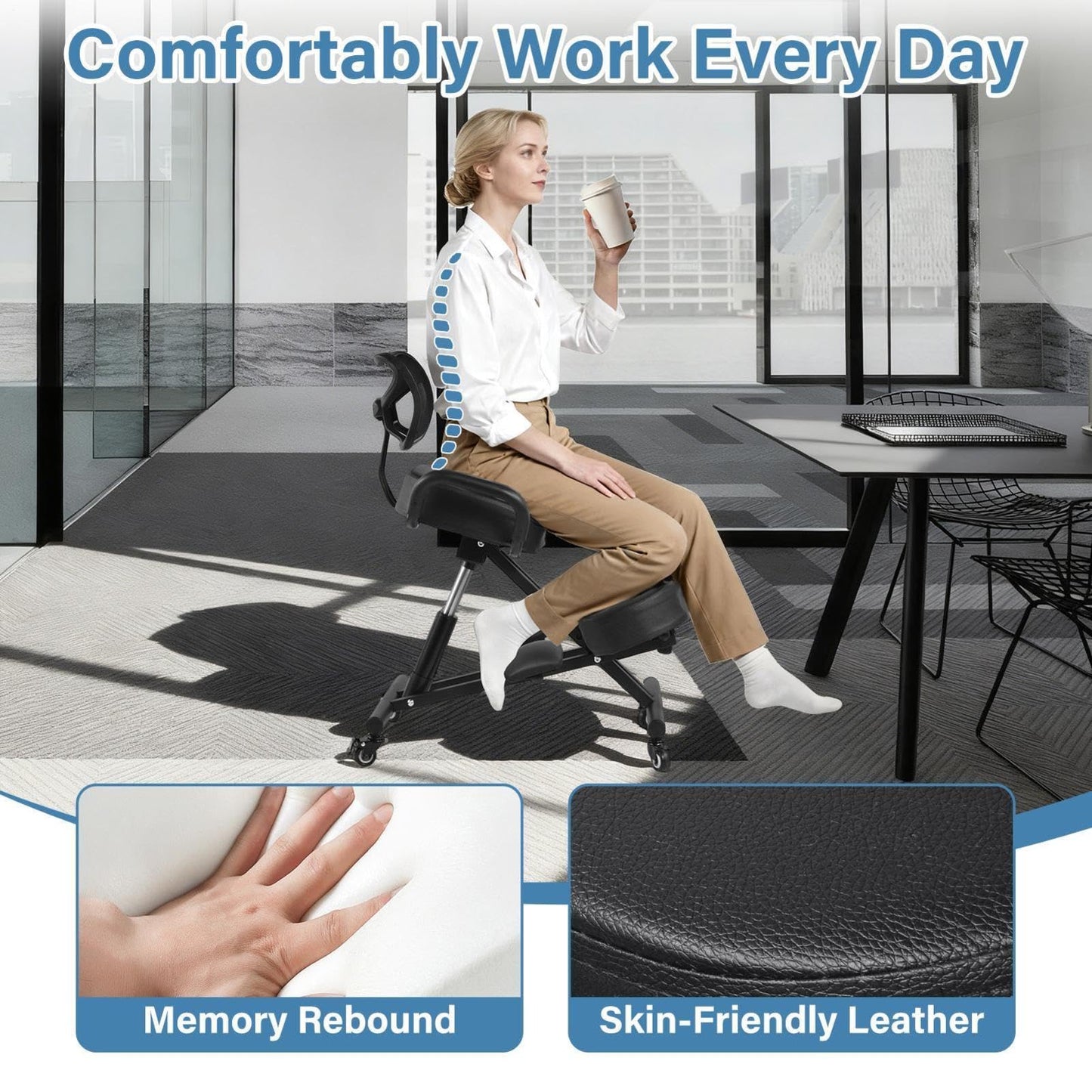 Ergonomic Kneeling Chair Adjustable Backrest Footrest Office Posture Stool