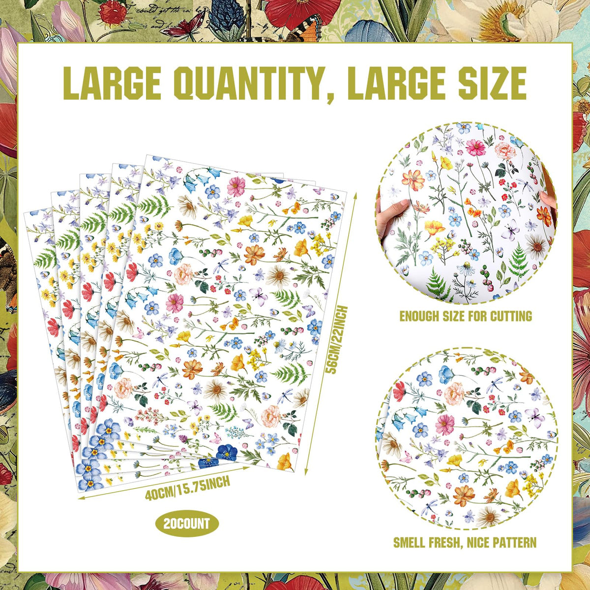 Bbto 20 Sheet Wildflower Scented Drawer Liner for Dresser Cabinet Liner