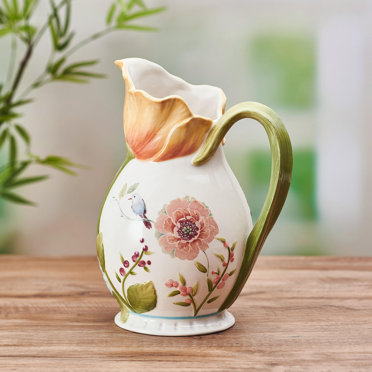 Fitz and Floyd Meadow Floral Pitcher Vase, 2.5 Quart