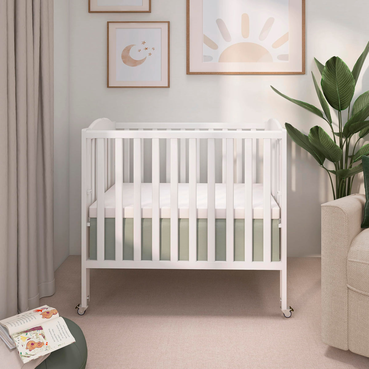Dream On Me Mini Folding 3-in-1 Portable Baby Crib, Sturdy Locking Wheels