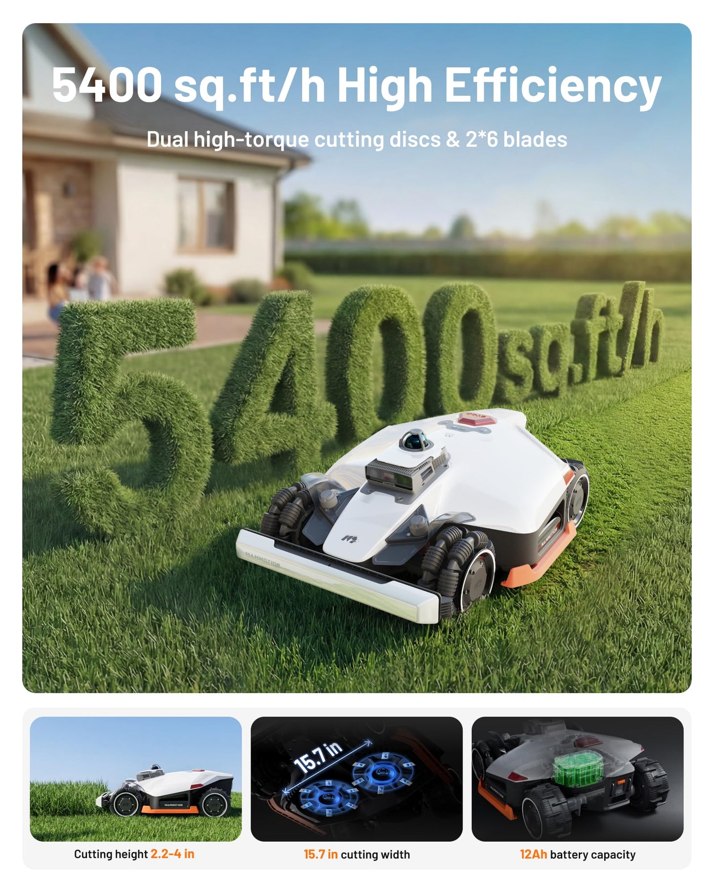 Mammotion LUBA 3 AWD 3000H Robot Lawn Mower with Garage (Ship Separately), 0.75 Acre, 360° LiDAR+NetRTK+AI Vision, All-Wheel-Drive for 80% Slopes, 30 Multi-Zone Management, Cutting Height 2.2"-4.0"