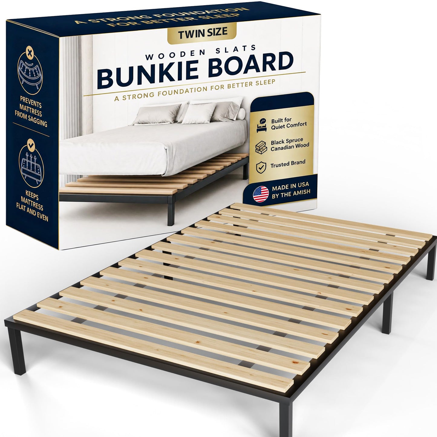 Treaton, 0.68-Inch Horizontal Wooden Bunkie Board/Bed Slats, 72" x 39", Beige