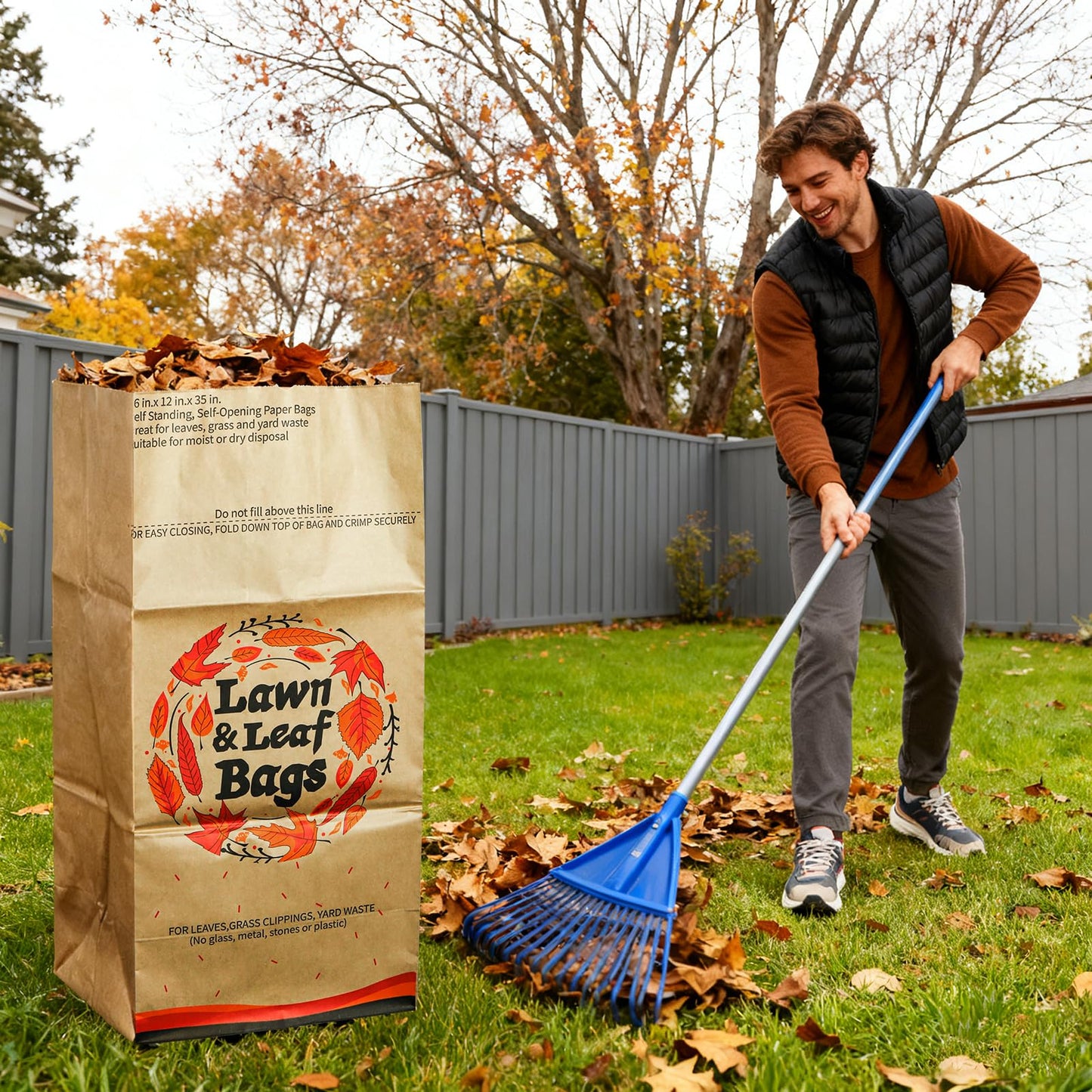 Mezchi 10 Pack 30 Gallon Lawn and Leaf Bags, 2-Ply Heavy Duty Yard Waste Bags, Brown Paper Lawn and Refuse Bags, Large Trash Bag for Home, Garden, Landfill, Tear Resistant and Self Standing