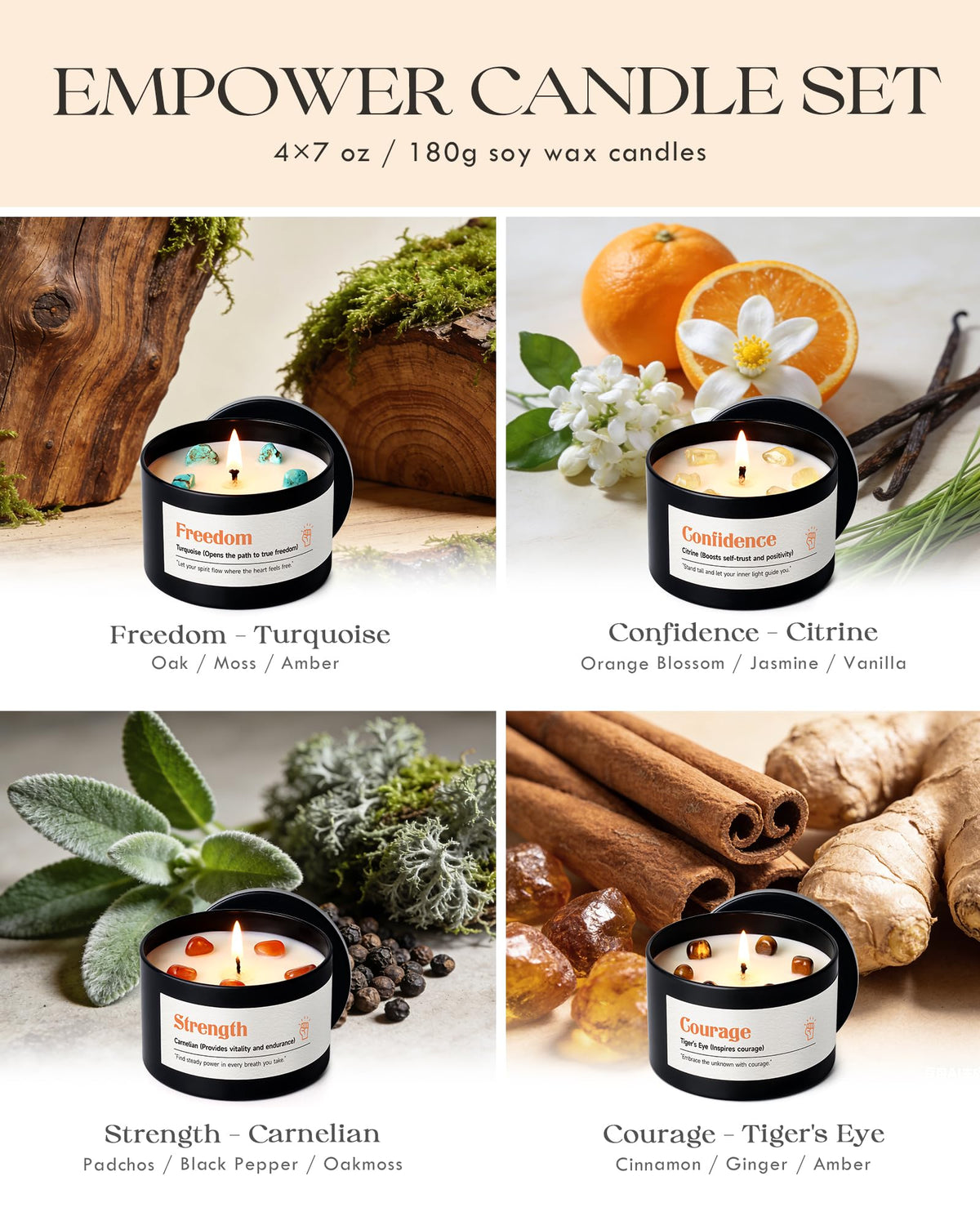 AOOVOO Crystal Empower Candles Set for Women - Soy Candle for Home Scented